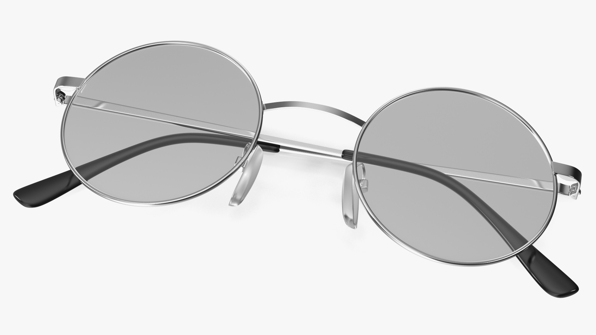 3D model Vintage Round Metal Clear Lens Glasses Folded