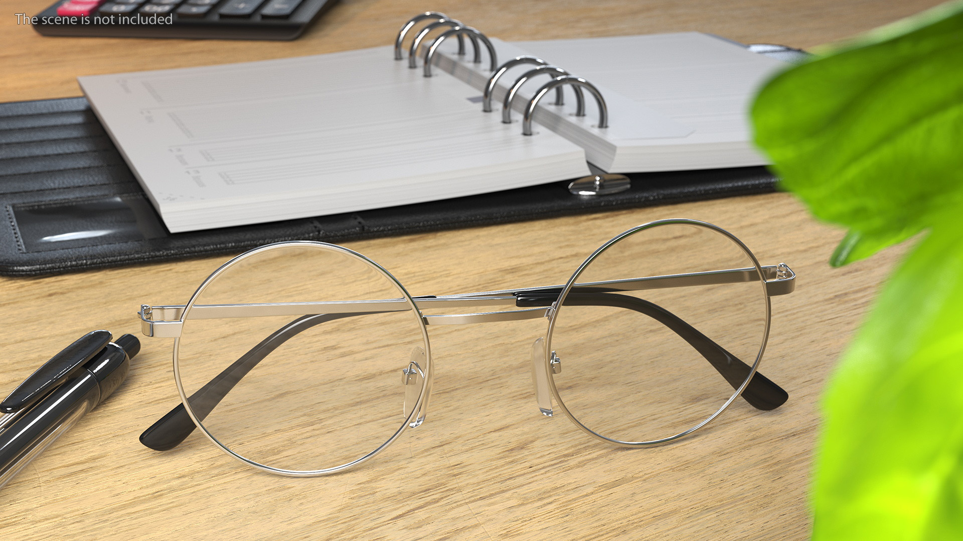 3D model Vintage Round Metal Clear Lens Glasses Folded