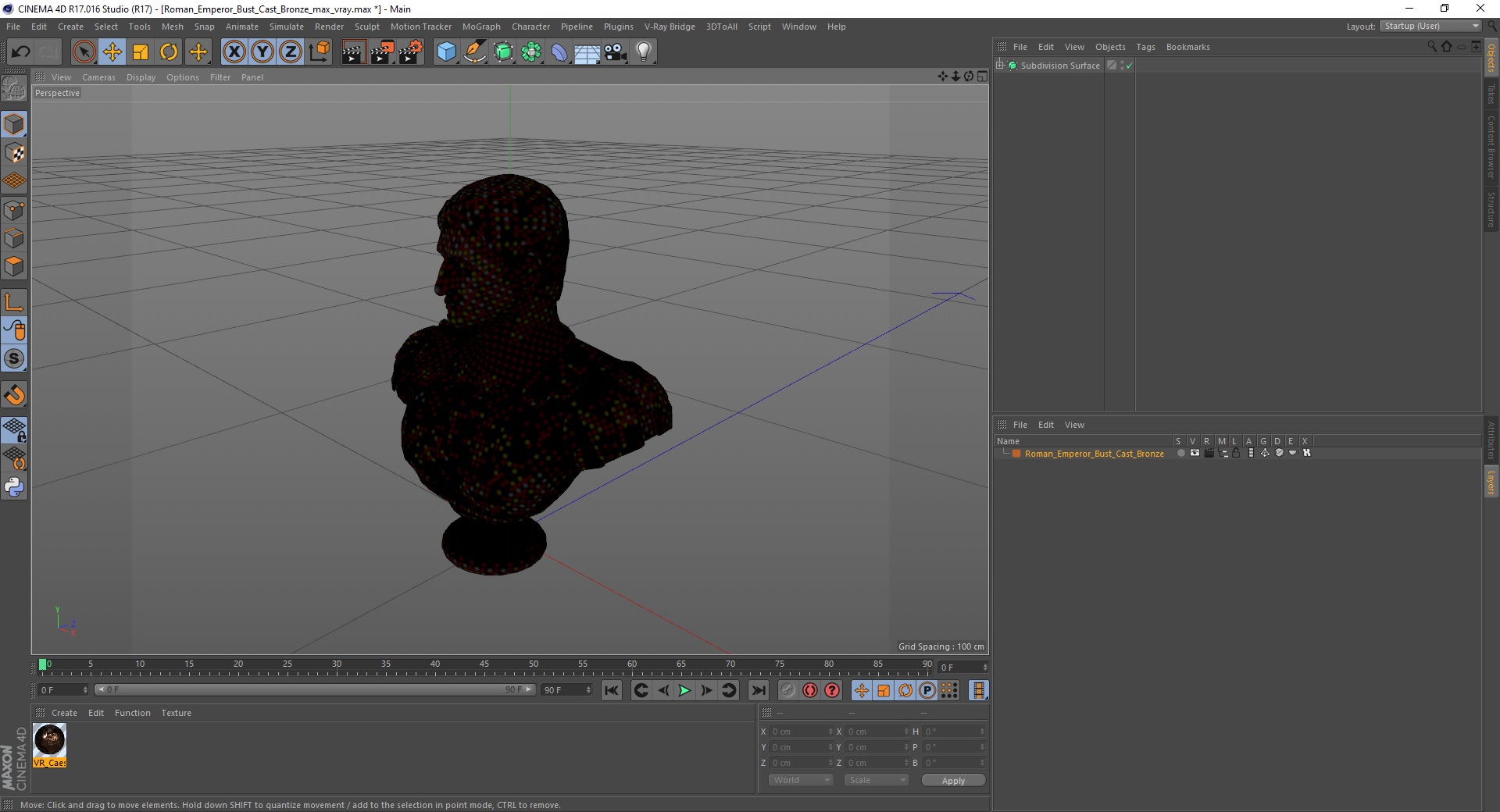 3D model Roman Emperor Bust Cast Bronze