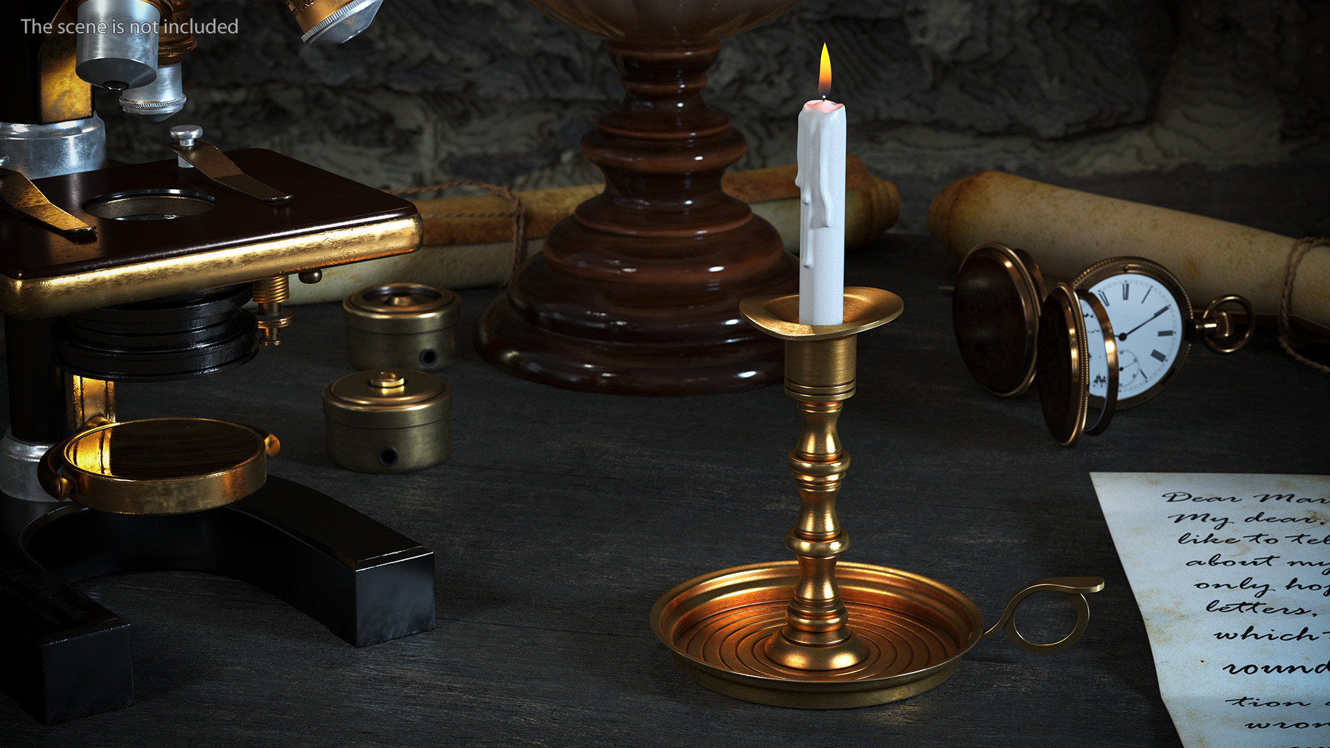 3D model Antique Candlestick with Wax Candle