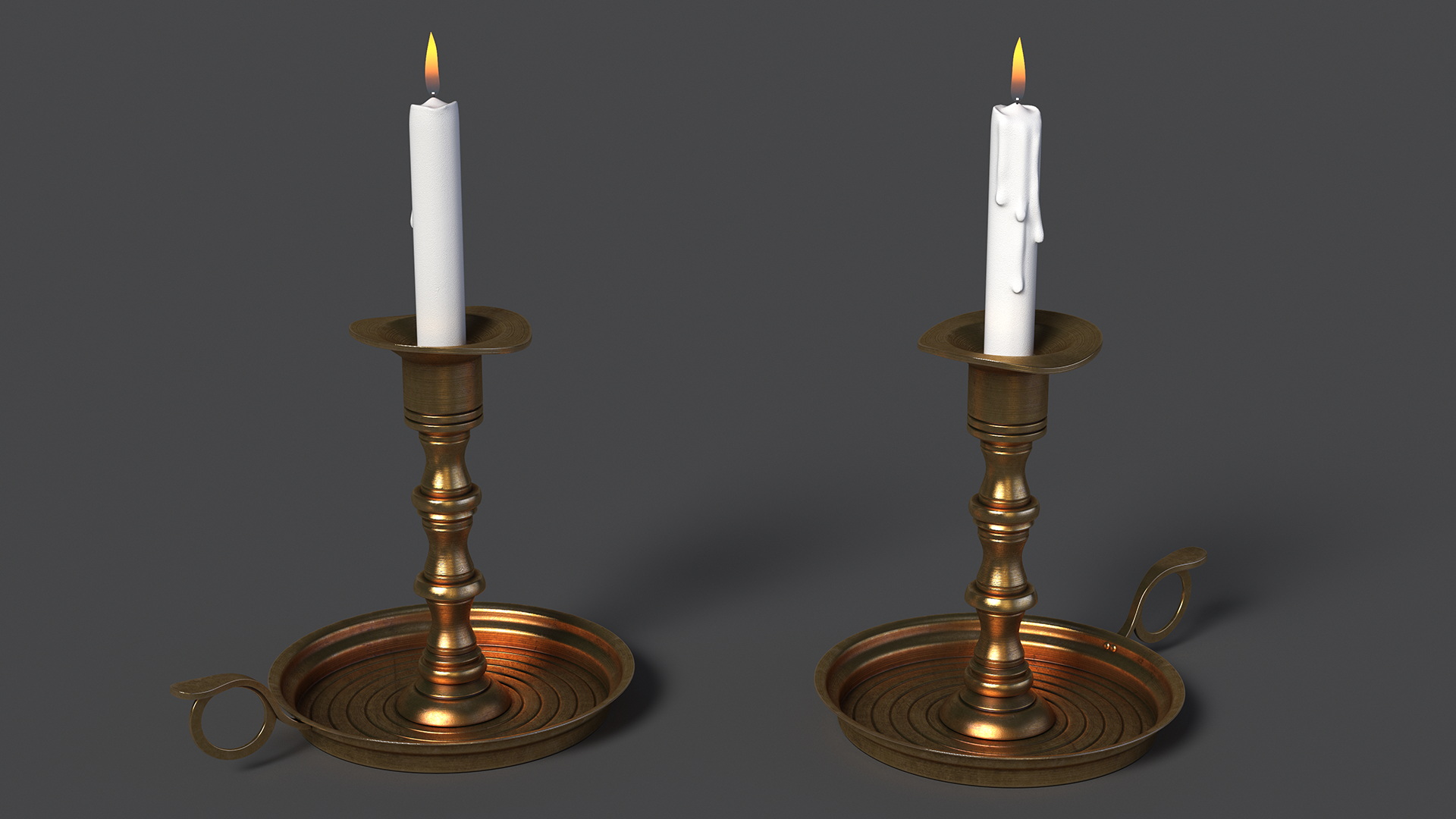 3D model Antique Candlestick with Wax Candle