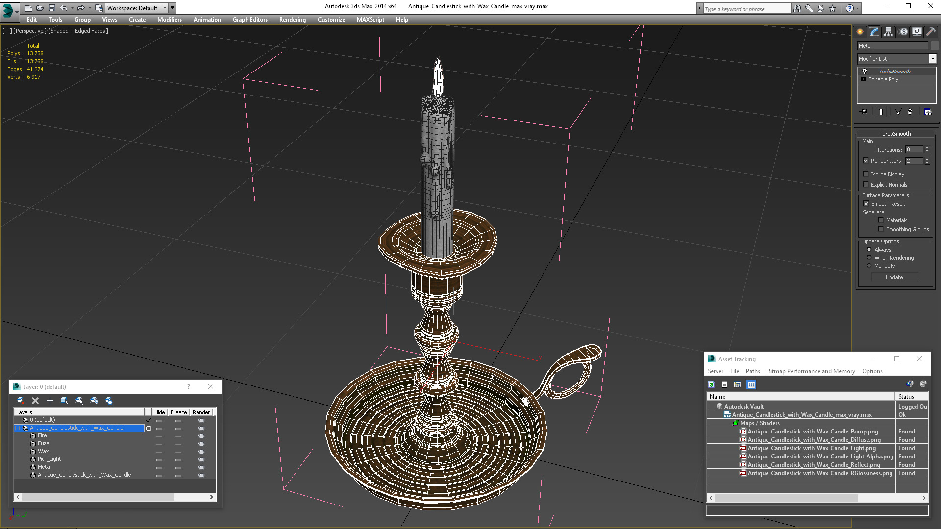 3D model Antique Candlestick with Wax Candle