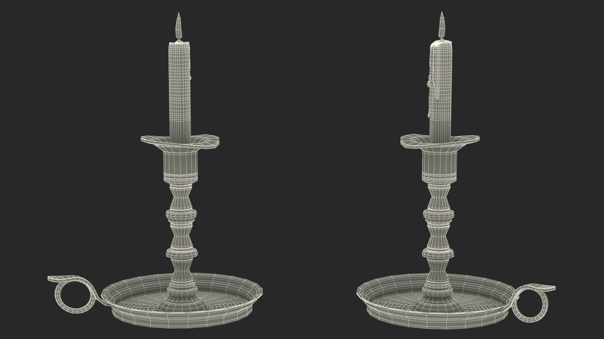 3D model Antique Candlestick with Wax Candle