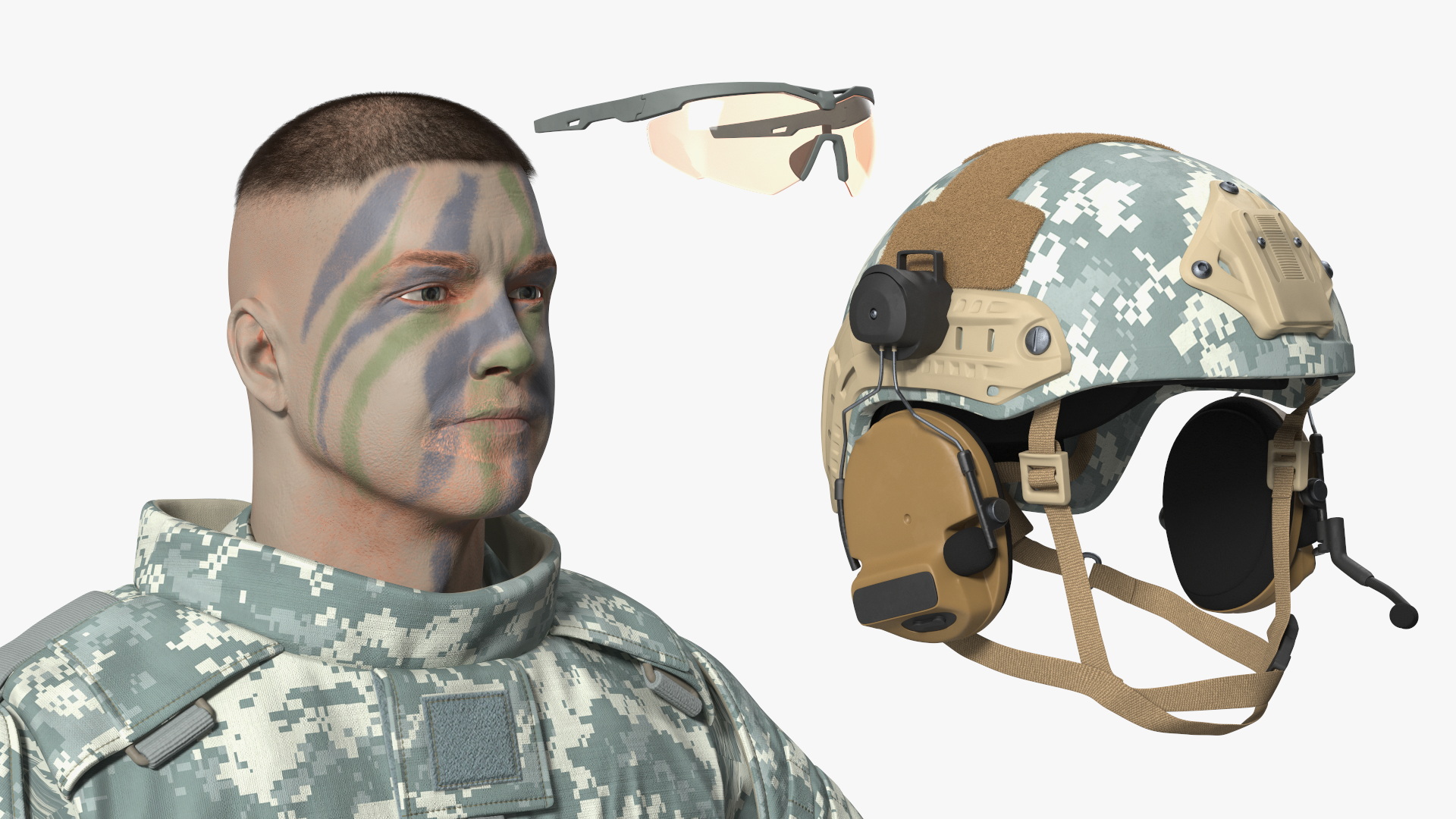 3D model Soldier in Grey Tactical Gear Fur Rigged