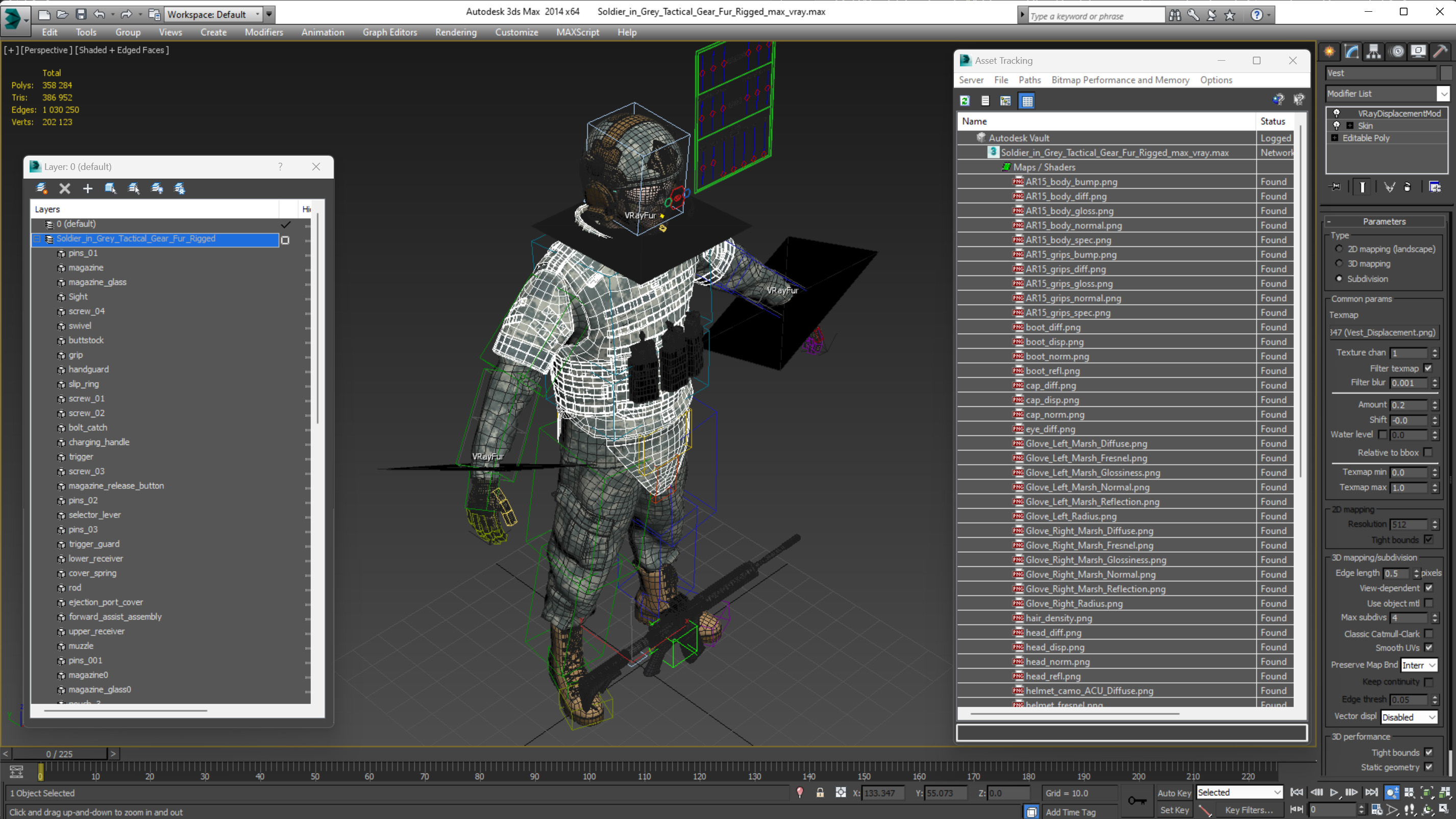 3D model Soldier in Grey Tactical Gear Fur Rigged