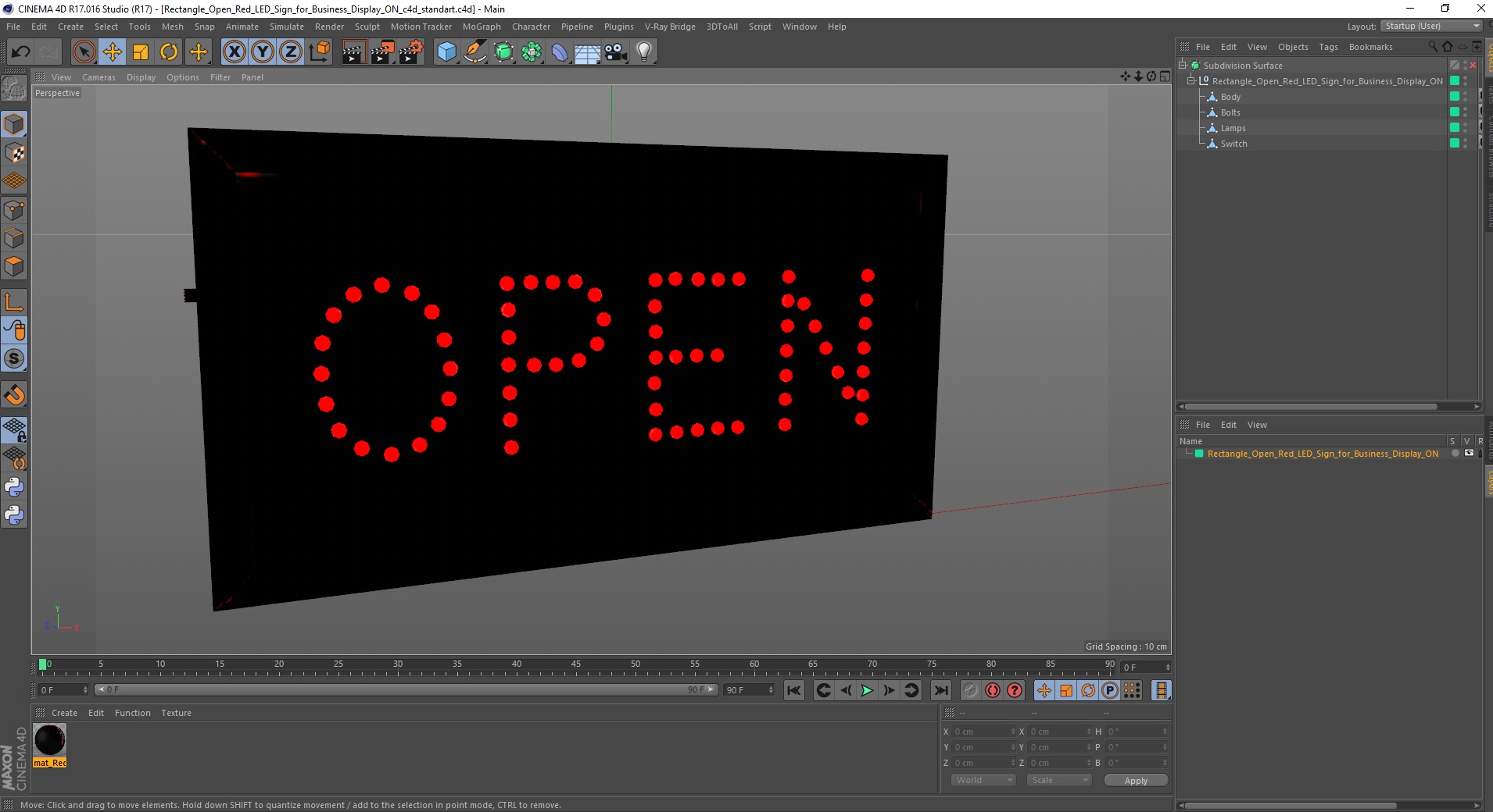 3D Rectangle Open Red LED Sign for Business Display ON