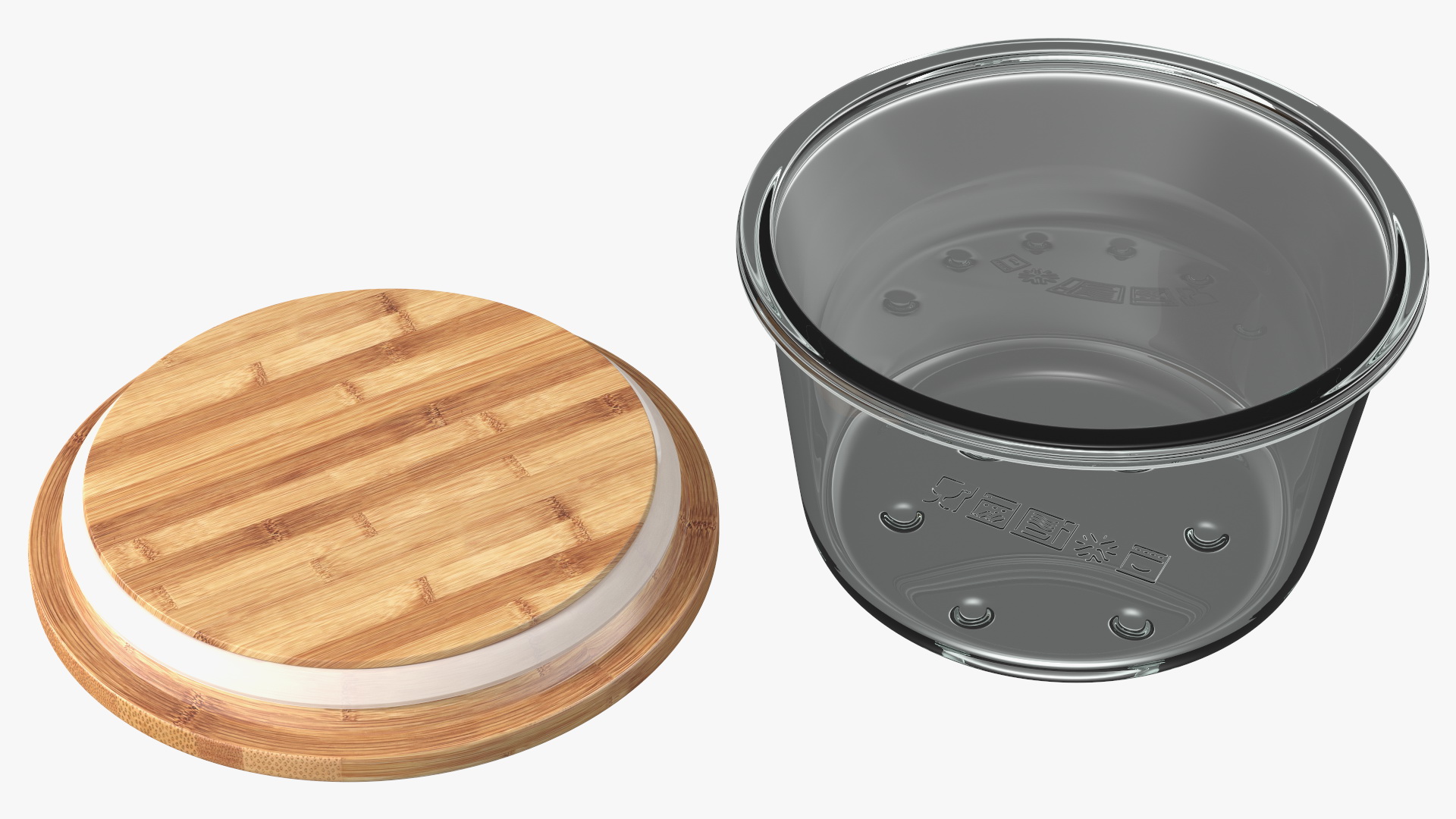 3D Round Glass Food Storage Container with Bamboo Lid 600ml