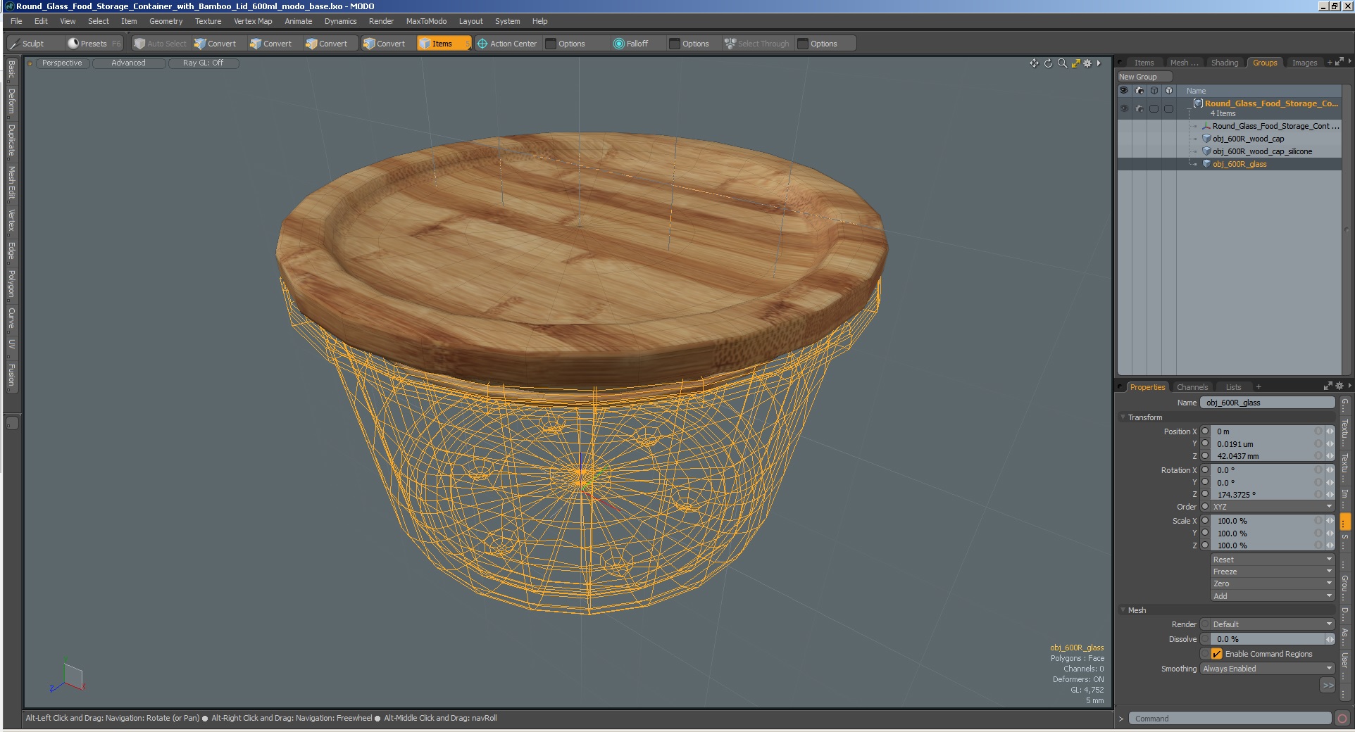 3D Round Glass Food Storage Container with Bamboo Lid 600ml