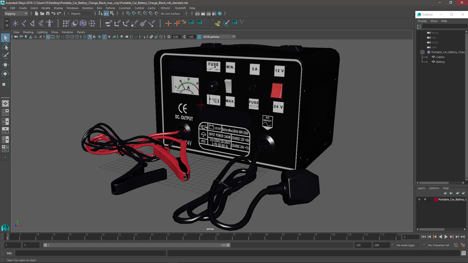 3D Portable Car Battery Charge Black model