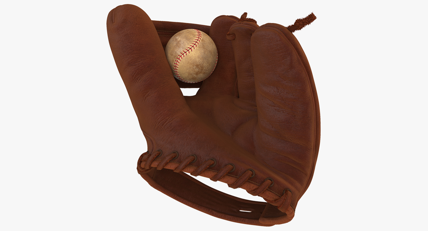 3D Vintage Baseball Glove and Ball