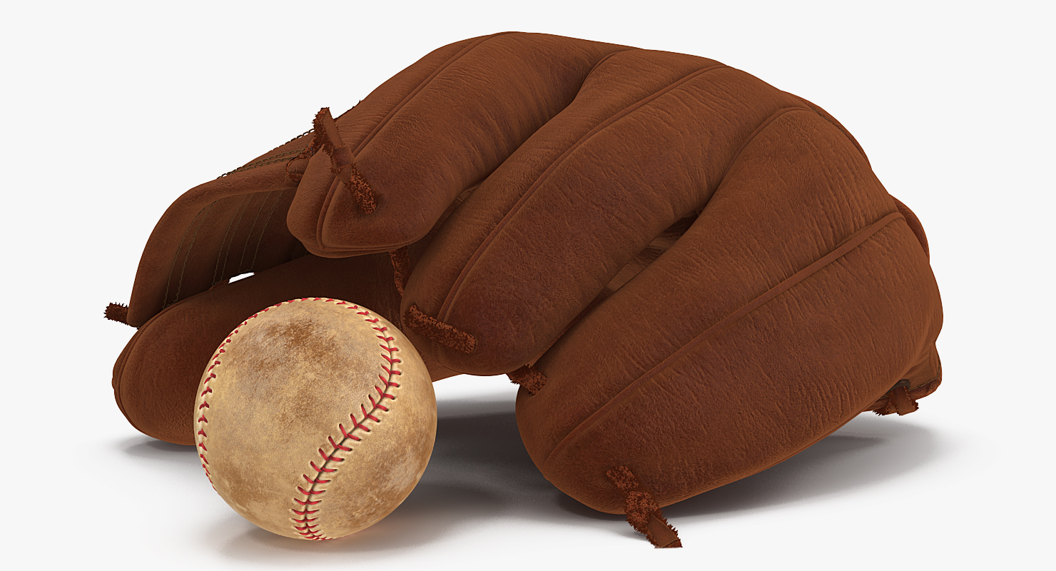 3D Vintage Baseball Glove and Ball
