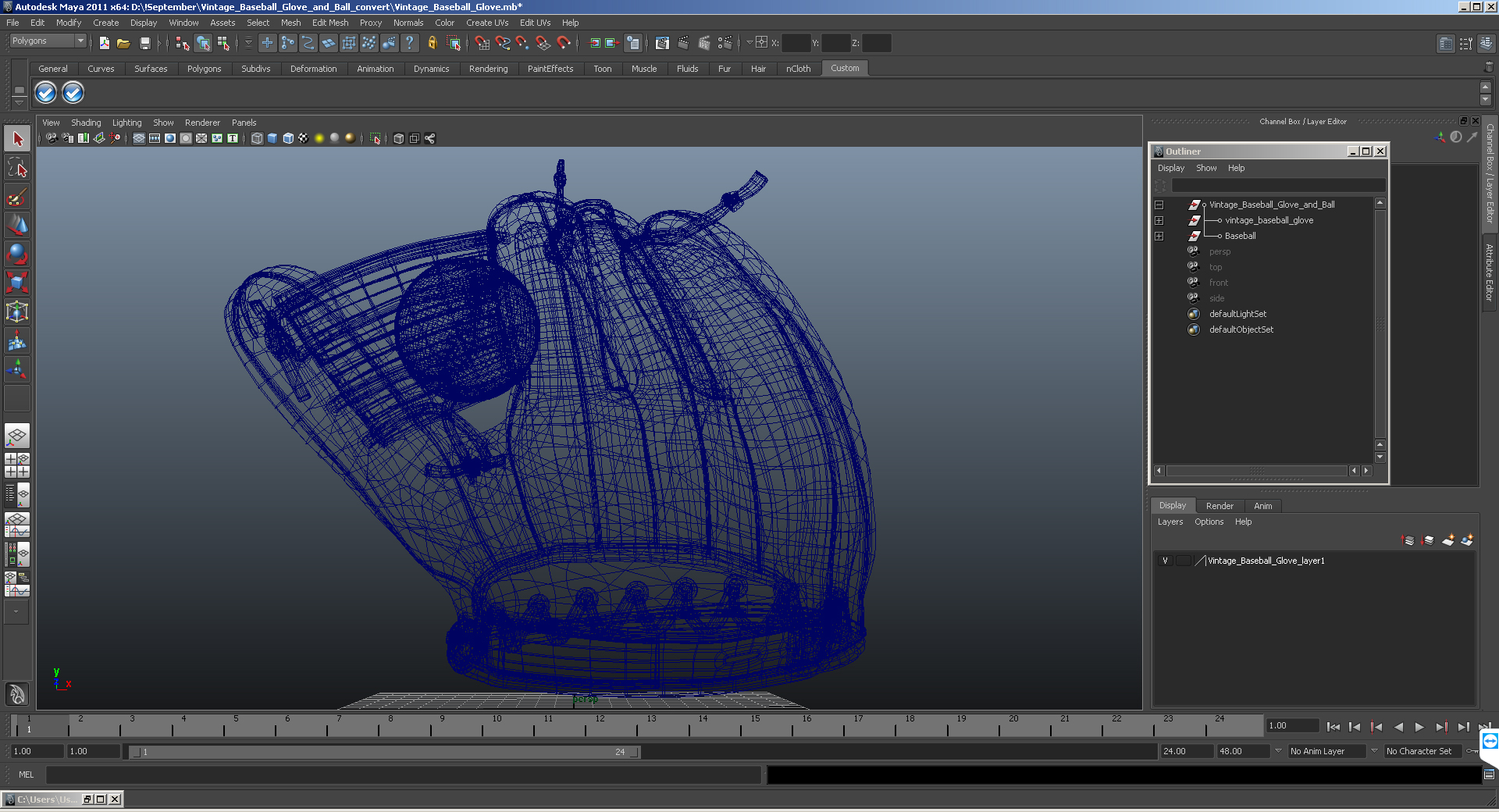 3D Vintage Baseball Glove and Ball
