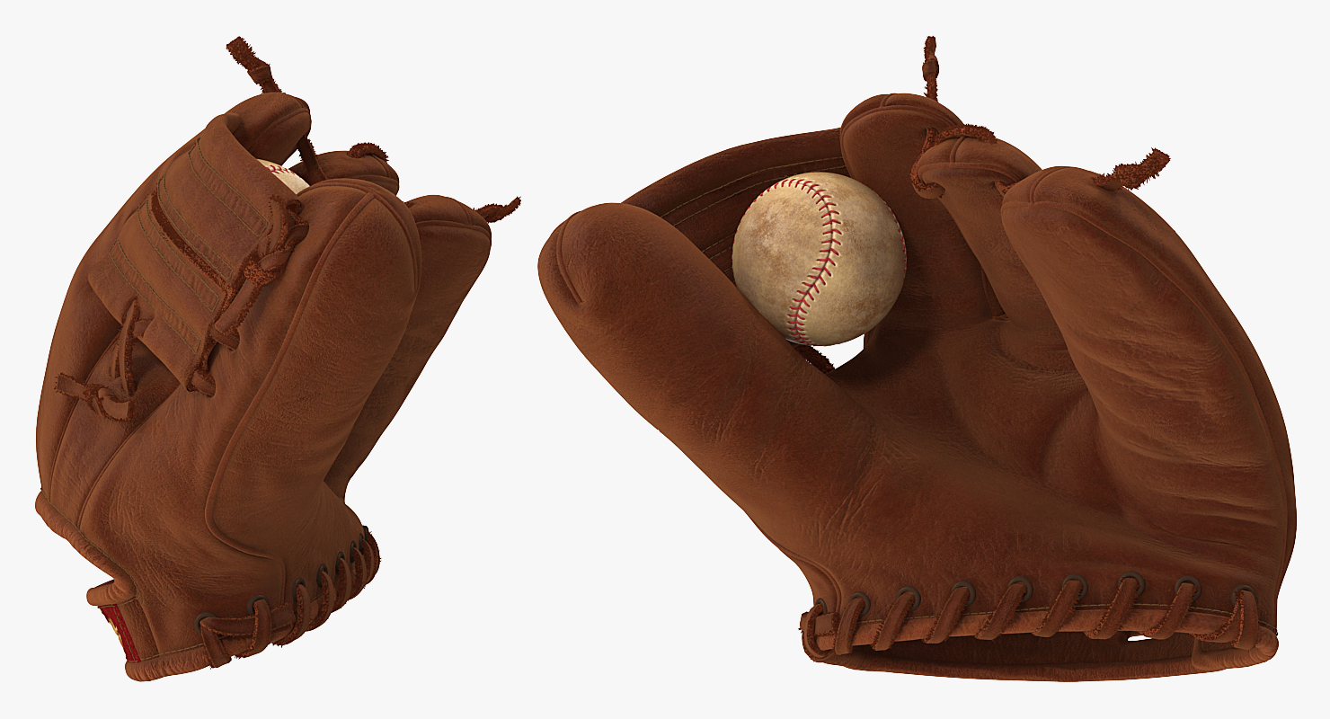 3D Vintage Baseball Glove and Ball