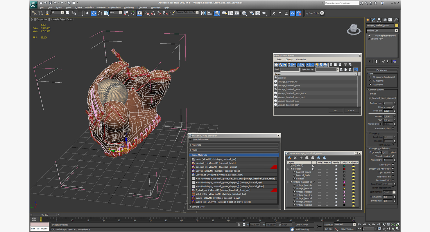 3D Vintage Baseball Glove and Ball