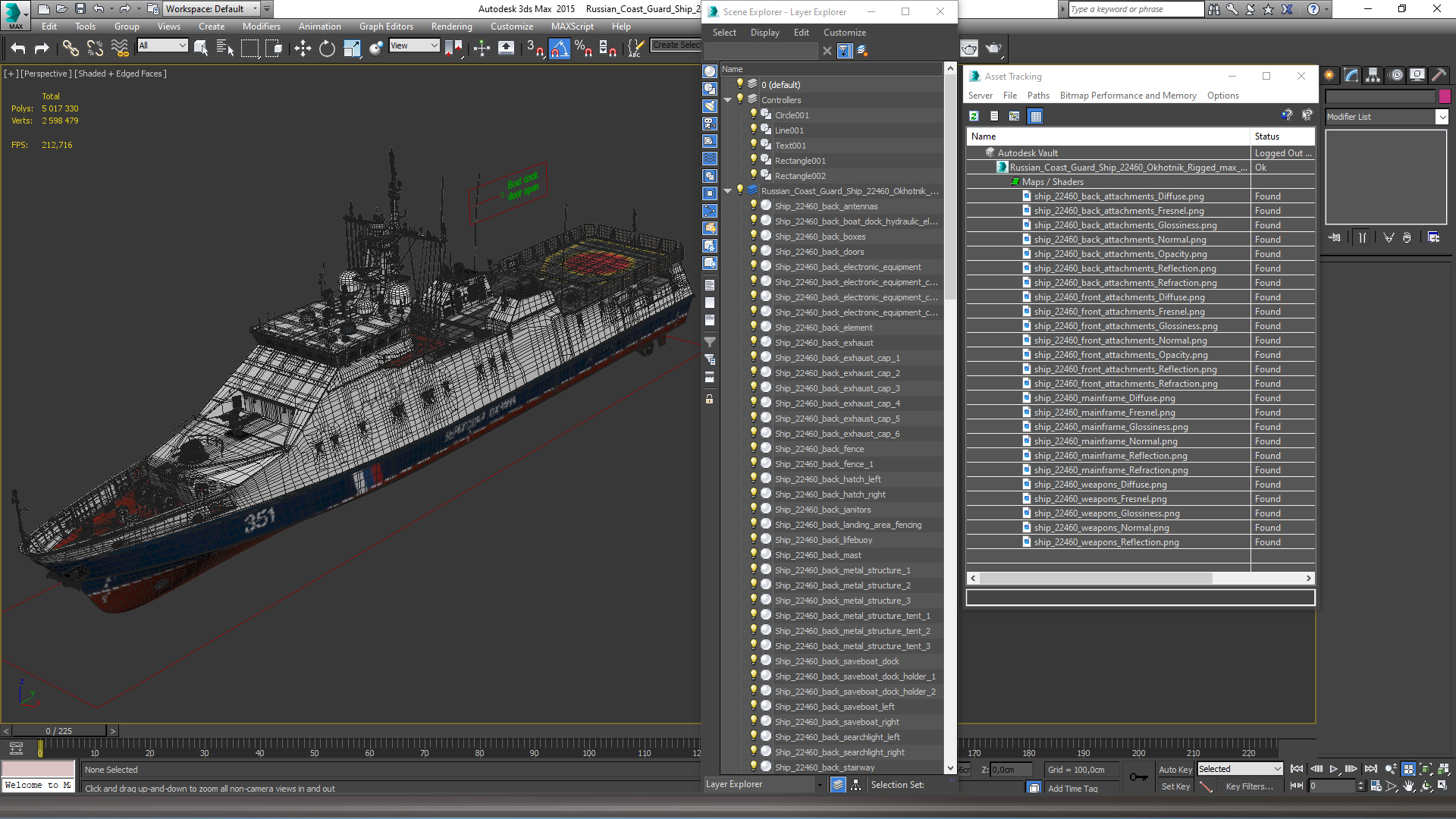 3D Russian Coast Guard Ship 22460 Okhotnik Rigged