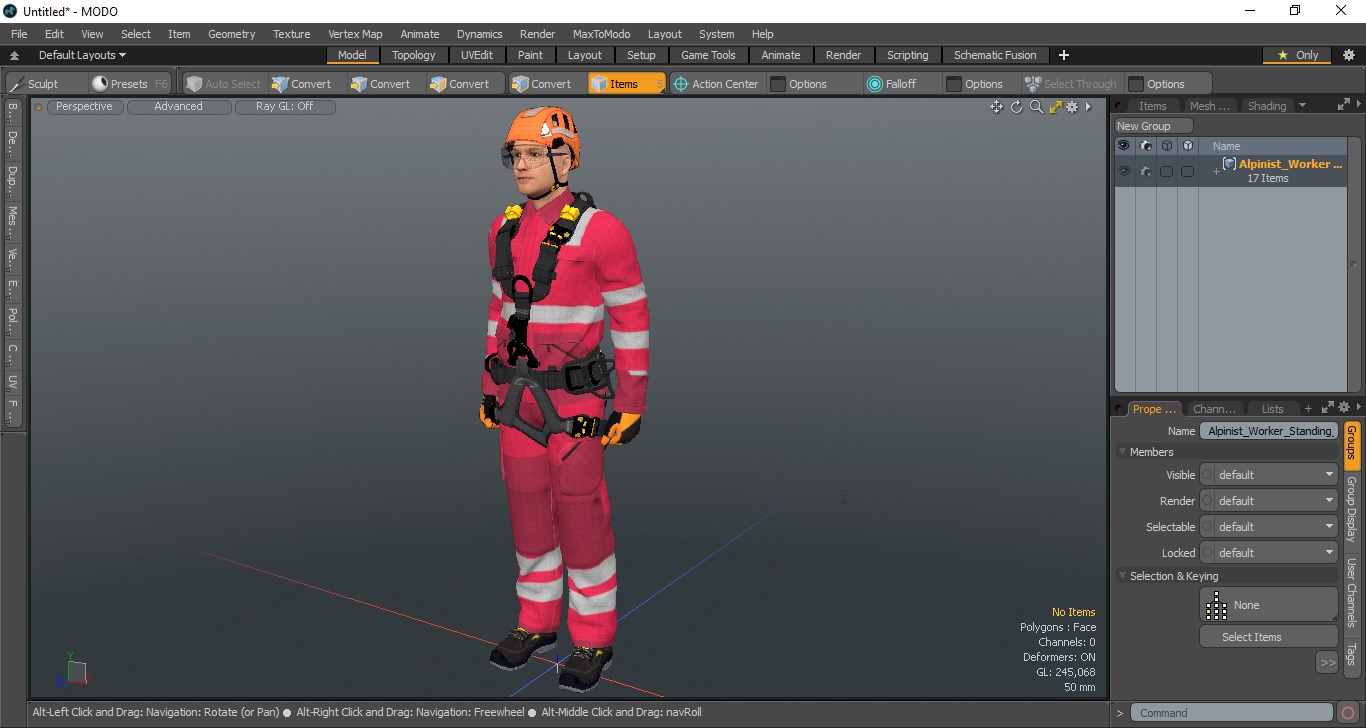 Alpinist Worker Standing Pose 3D model