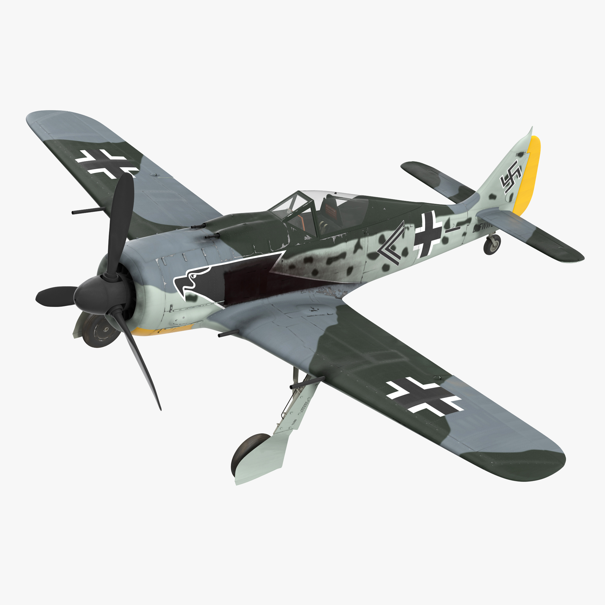German WWII Fighter Aircraft FW 190 3D Model, view 3