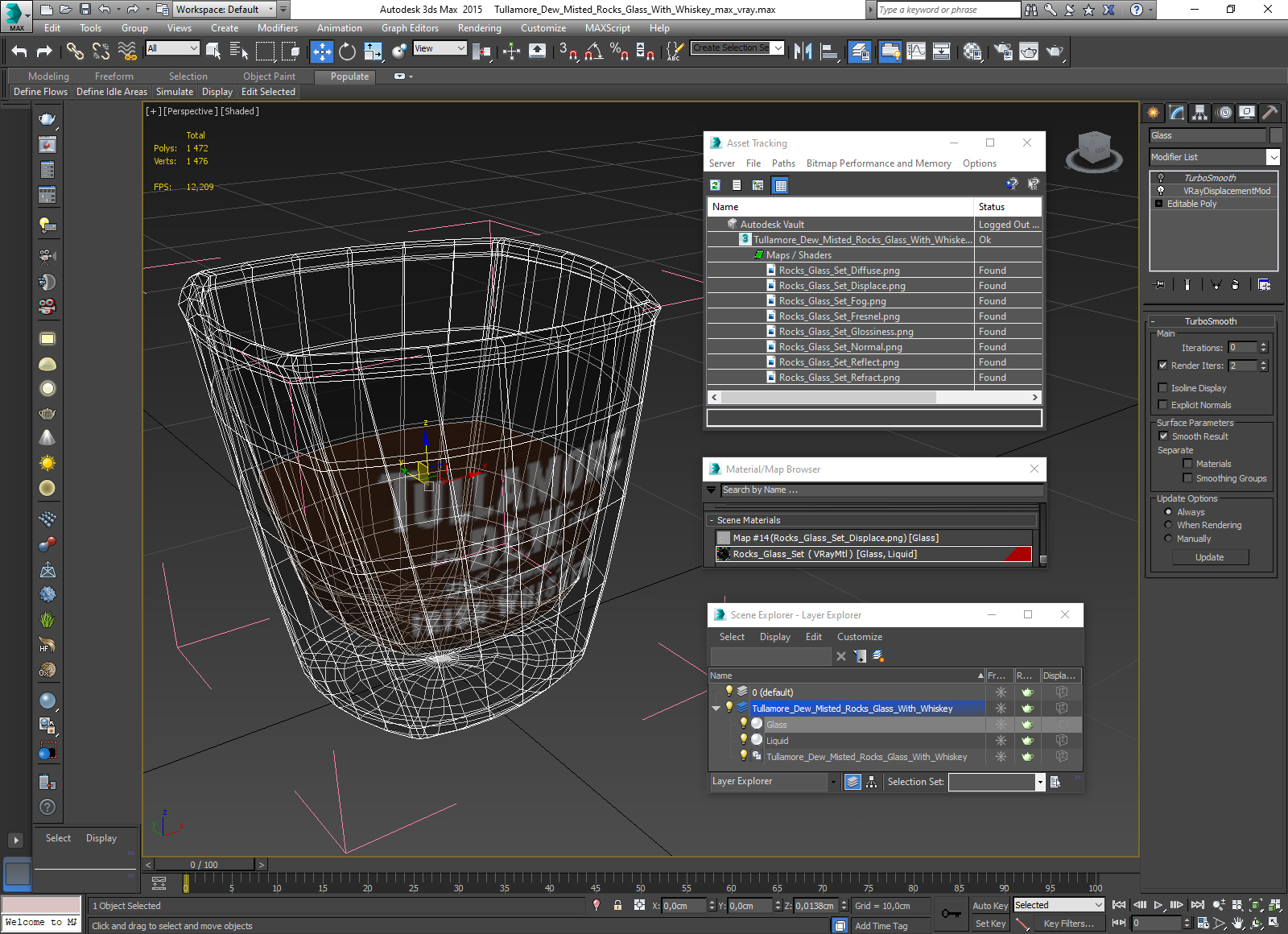 3D model Tullamore Dew Misted Rocks Glass With Whiskey