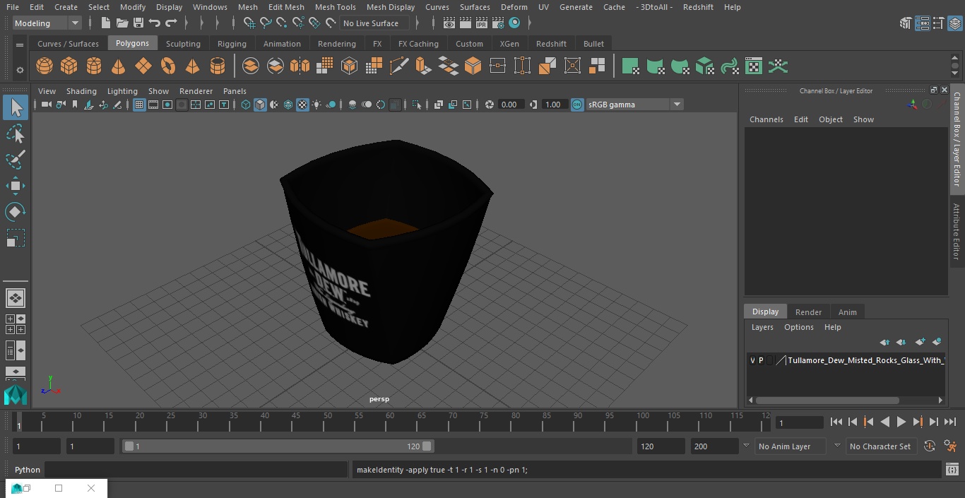 3D model Tullamore Dew Misted Rocks Glass With Whiskey