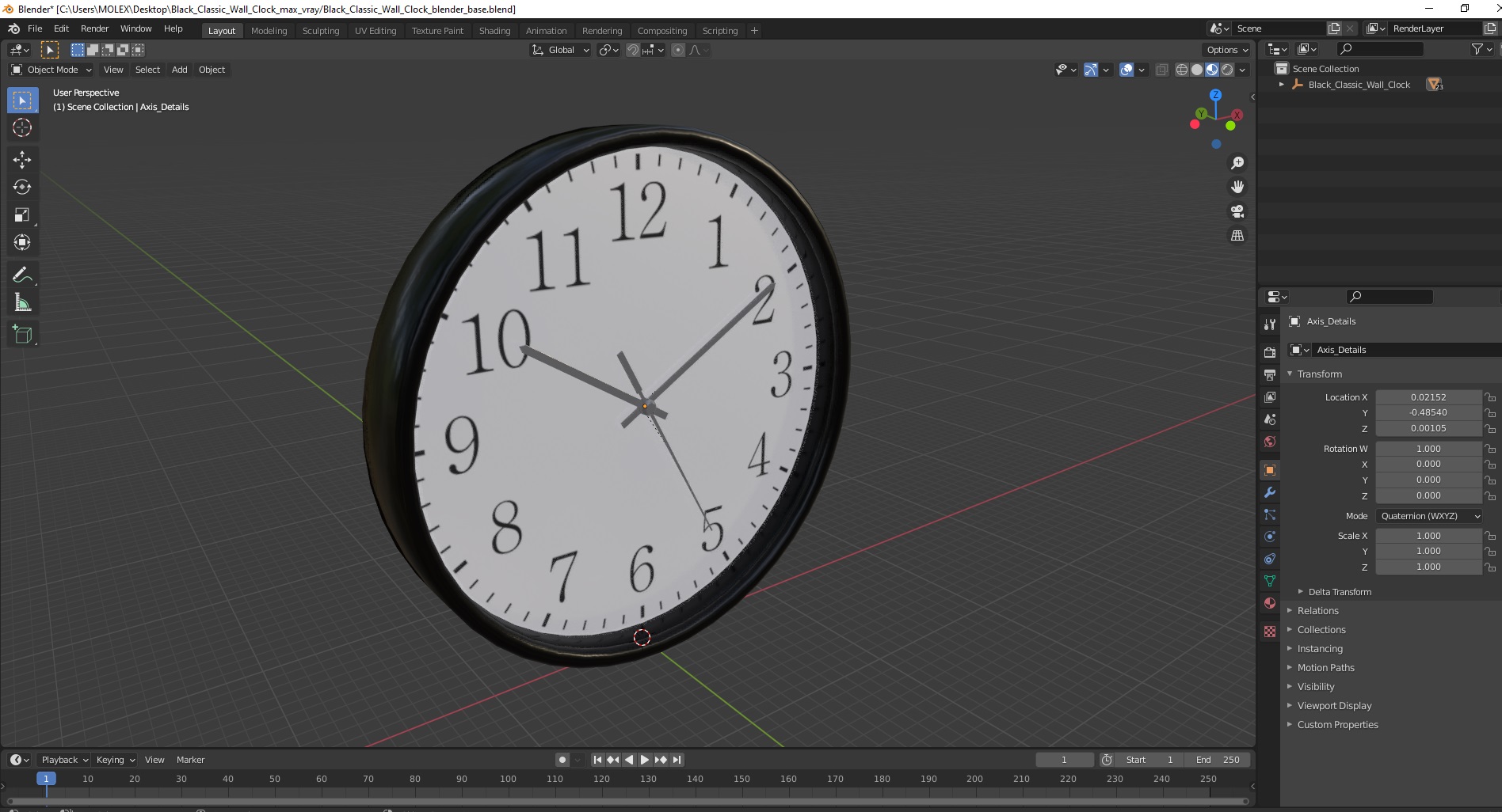 Black Classic Wall Clock 3D model