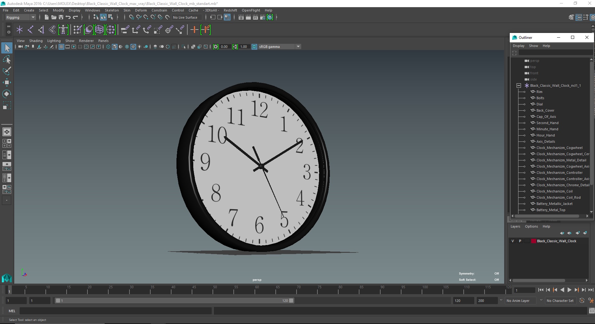Black Classic Wall Clock 3D model