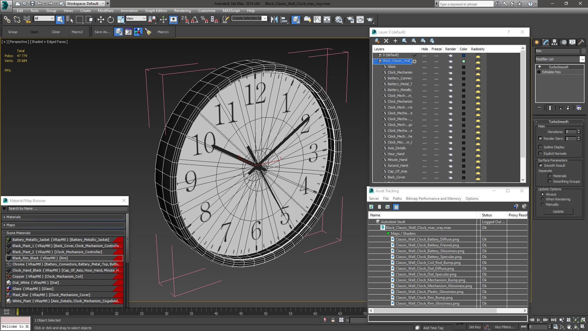 Black Classic Wall Clock 3D model