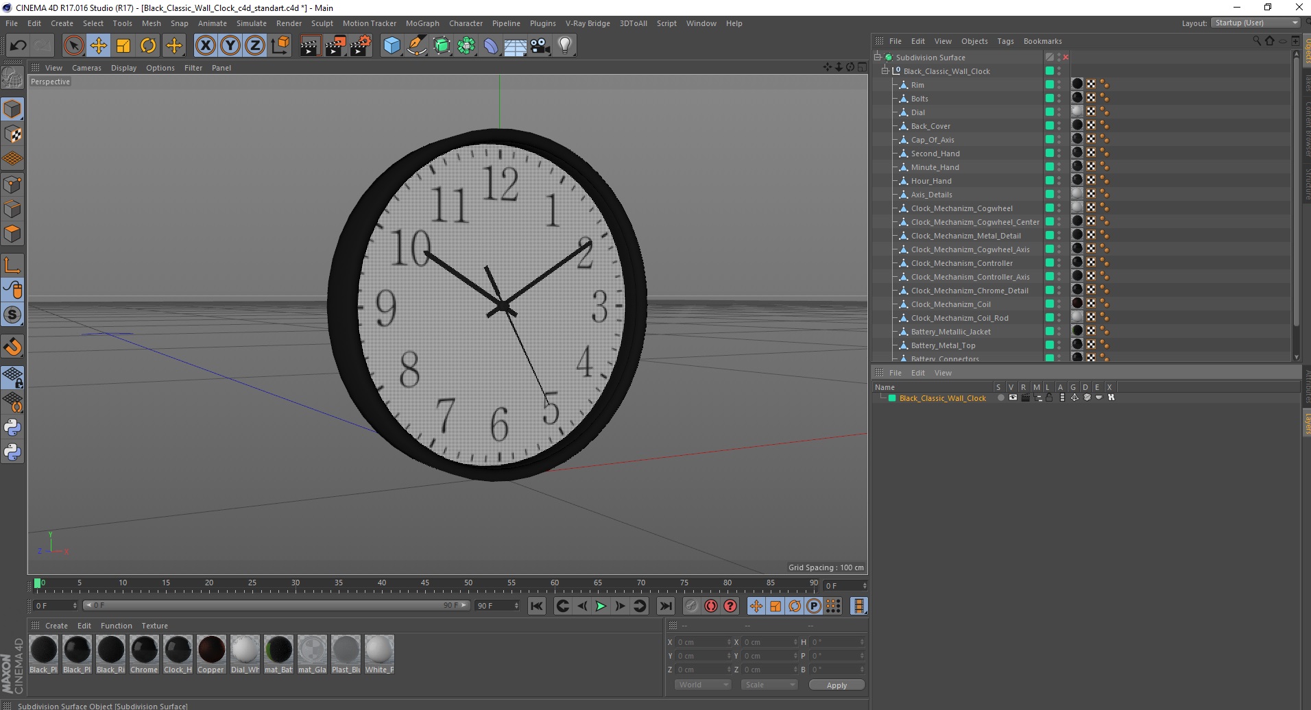 Black Classic Wall Clock 3D model