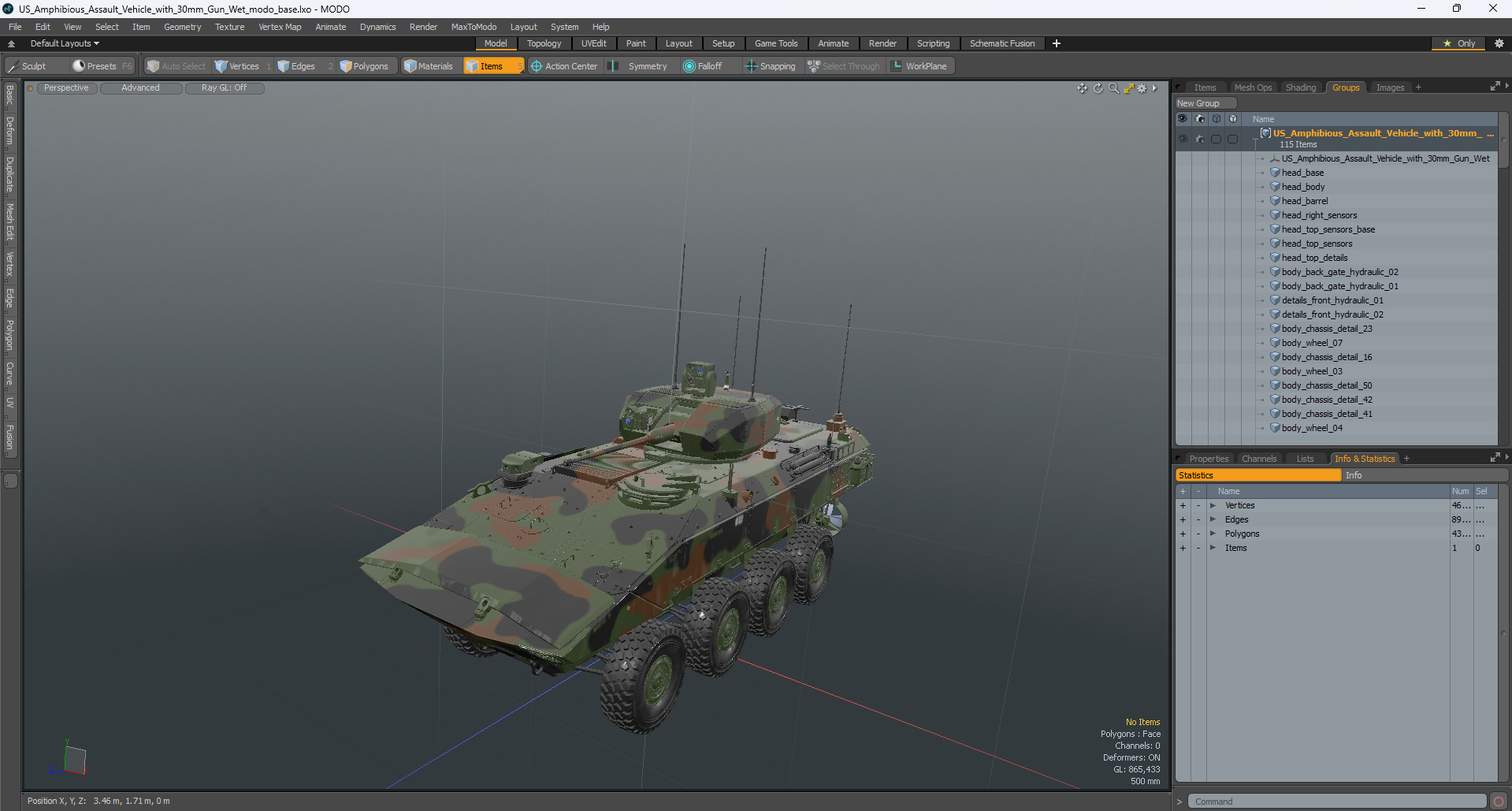 US Amphibious Assault Vehicle with 30mm Gun Wet 3D