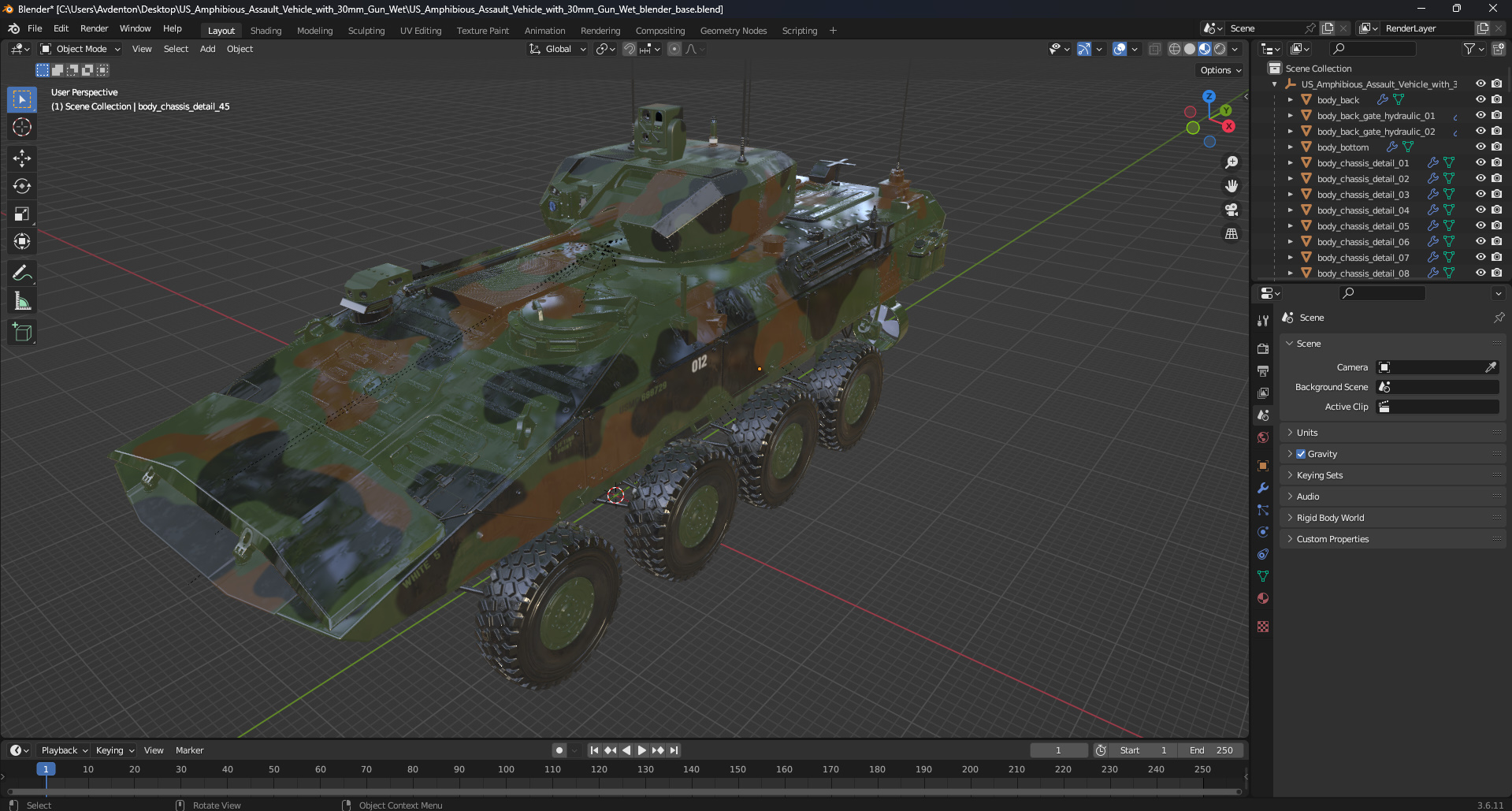 US Amphibious Assault Vehicle with 30mm Gun Wet 3D