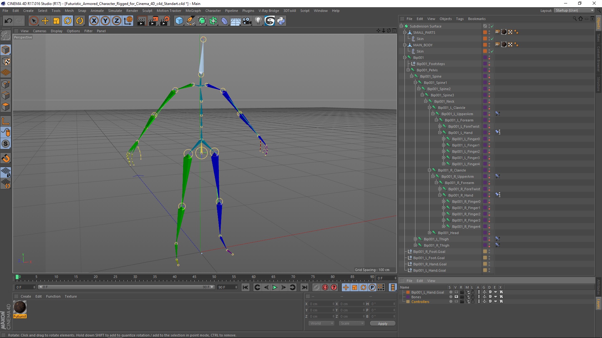 Futuristic Armored Character Rigged for Cinema 4D 3D model