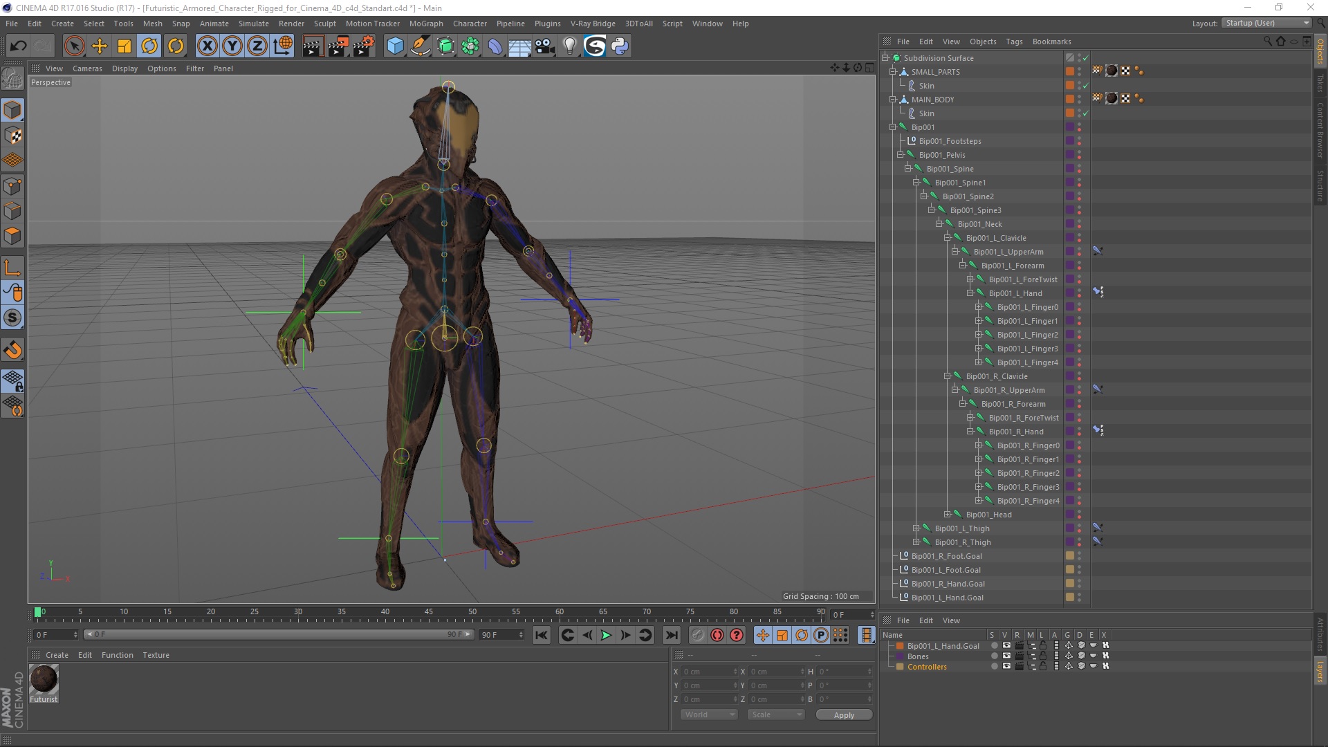 Futuristic Armored Character Rigged for Cinema 4D 3D model