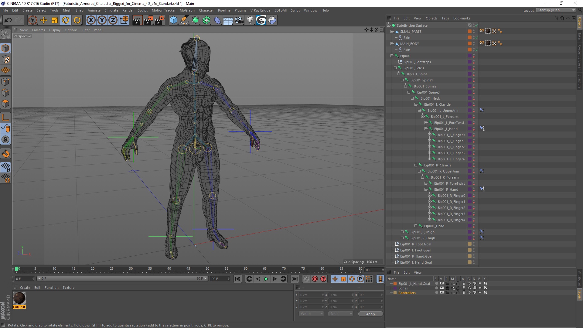 Futuristic Armored Character Rigged for Cinema 4D 3D model