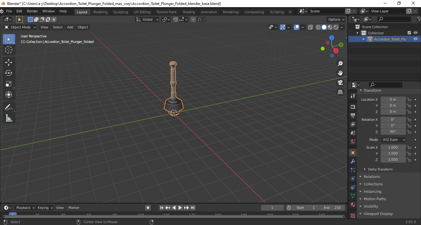 3D Accordion Toilet Plunger Folded
