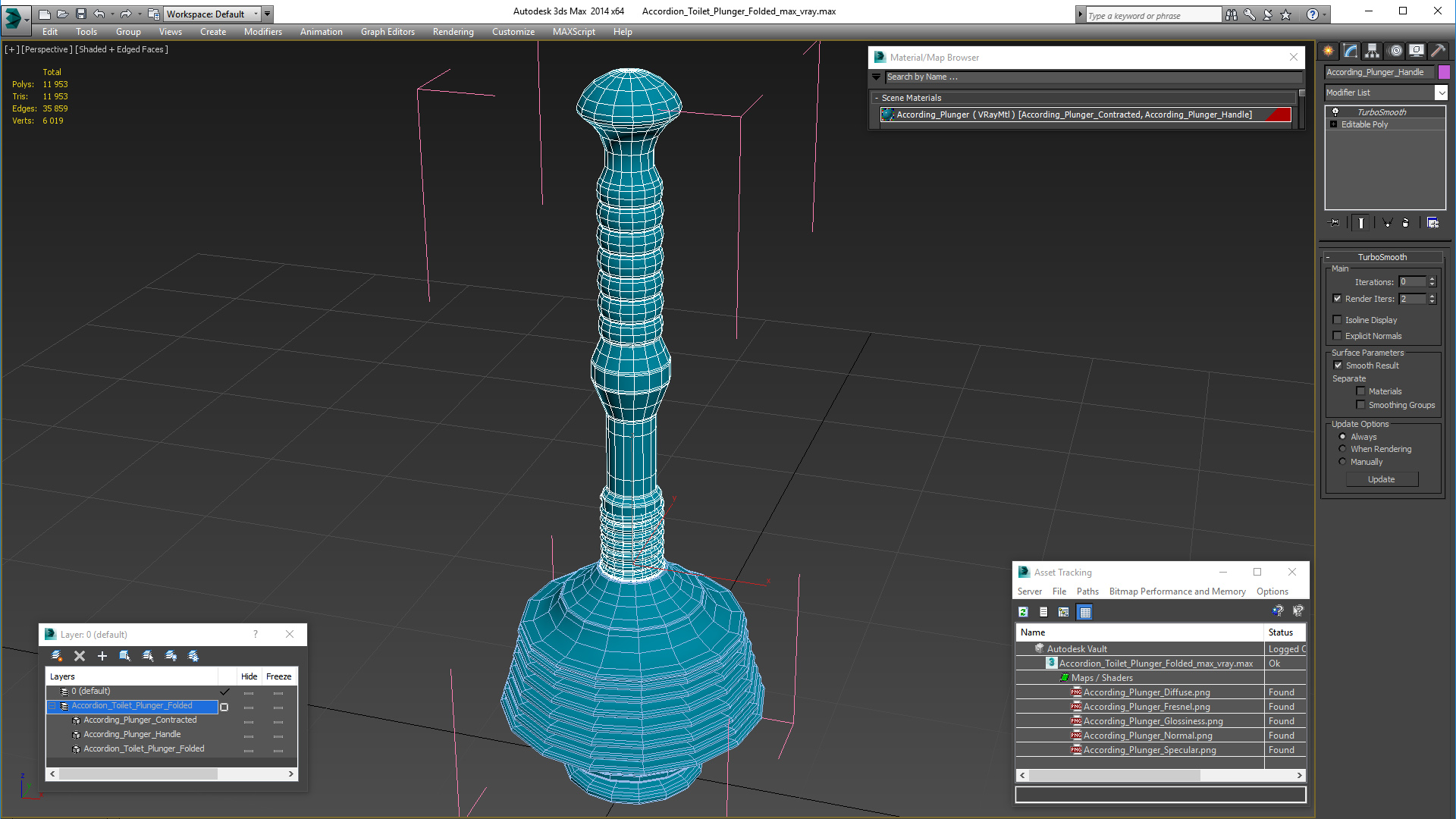 3D Accordion Toilet Plunger Folded