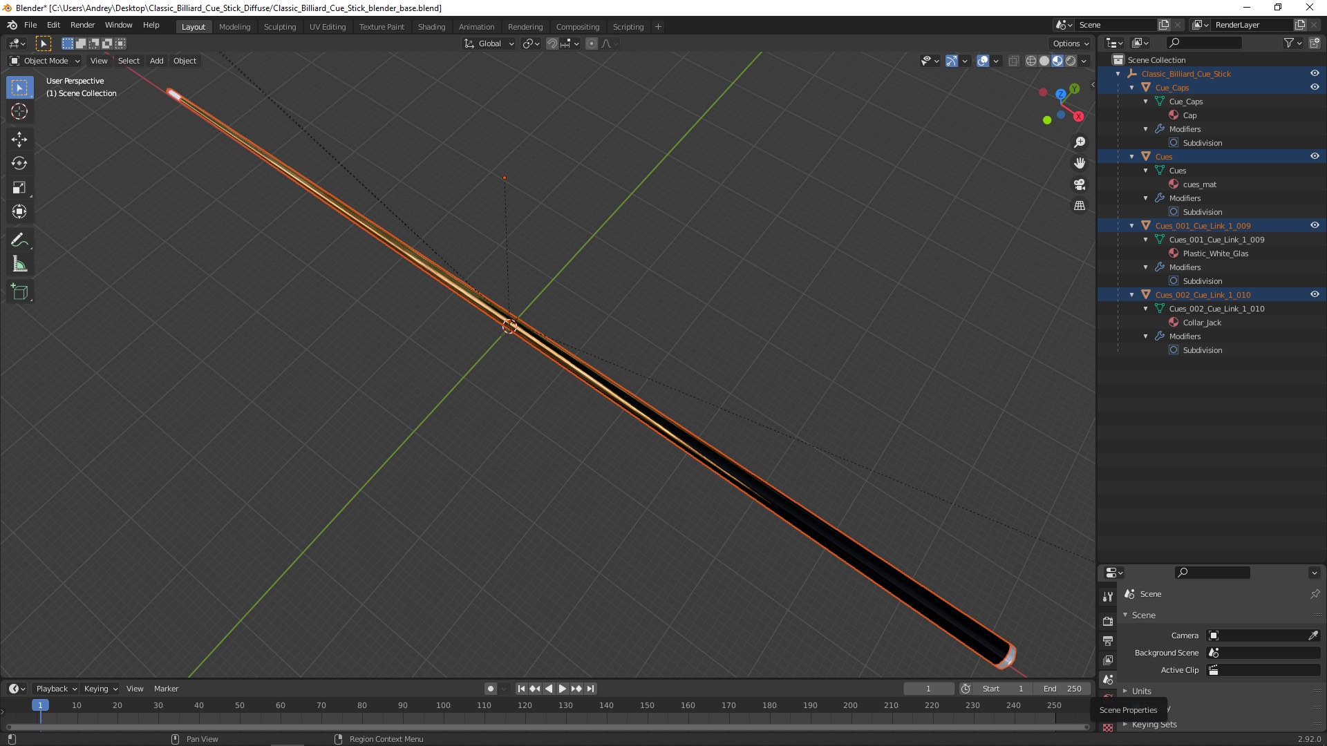 3D Classic Billiard Cue Stick