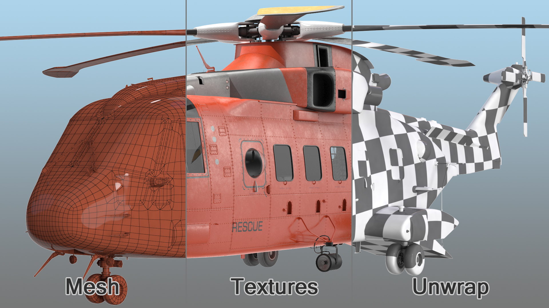 3D model Search and Rescue Helicopter Rigged