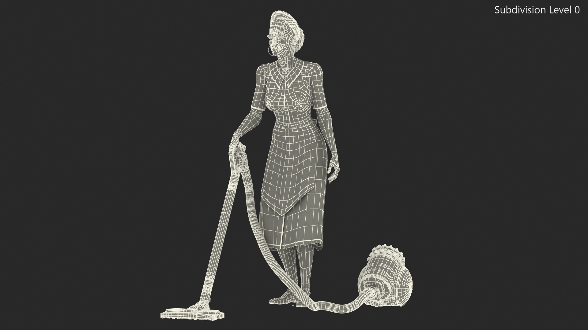 Light Skin Black Maid with Dyson Big Ball Vacuum Cleaner Rigged for Cinema 4D 3D