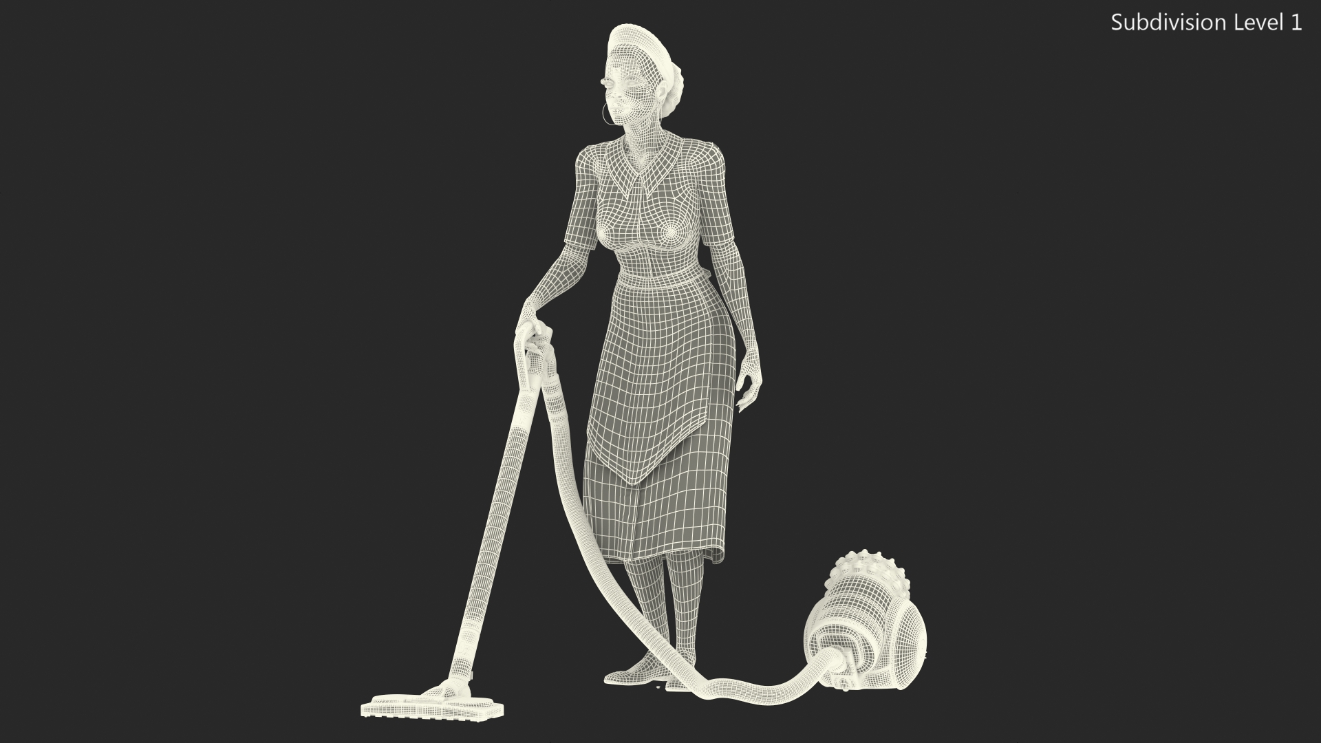 Light Skin Black Maid with Dyson Big Ball Vacuum Cleaner Rigged for Cinema 4D 3D