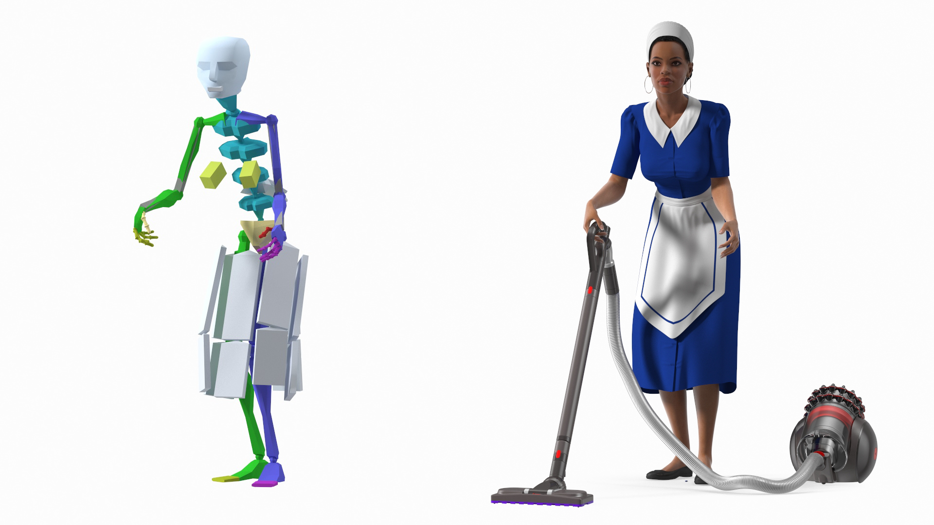 Light Skin Black Maid with Dyson Big Ball Vacuum Cleaner Rigged for Cinema 4D 3D