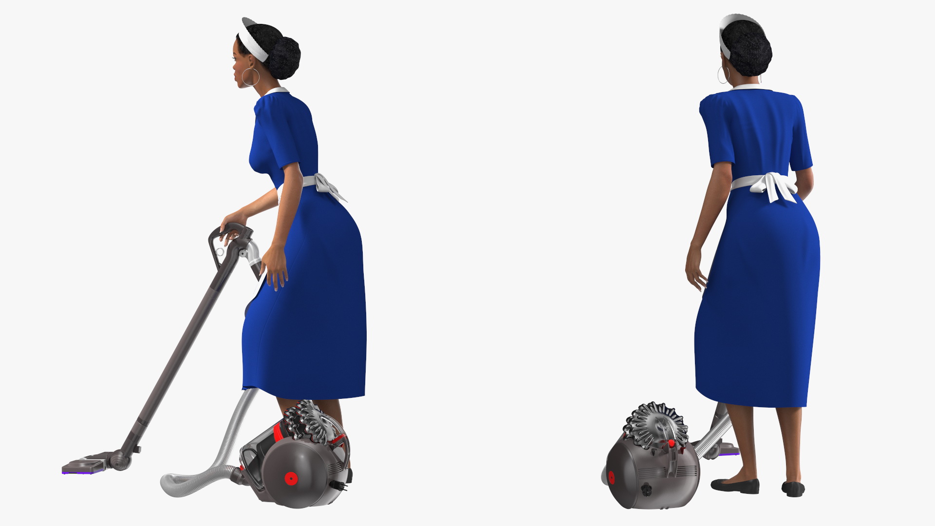 Light Skin Black Maid with Dyson Big Ball Vacuum Cleaner Rigged for Cinema 4D 3D