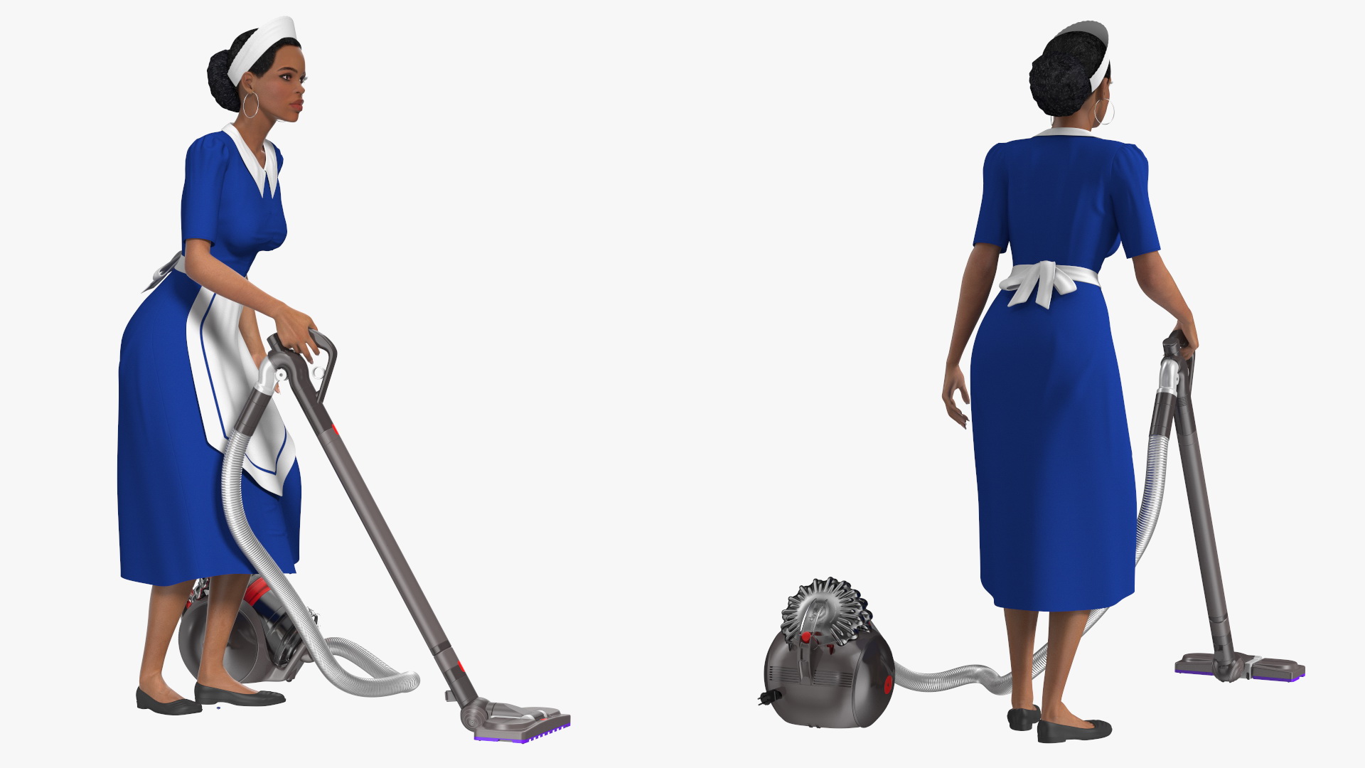 Light Skin Black Maid with Dyson Big Ball Vacuum Cleaner Rigged for Cinema 4D 3D