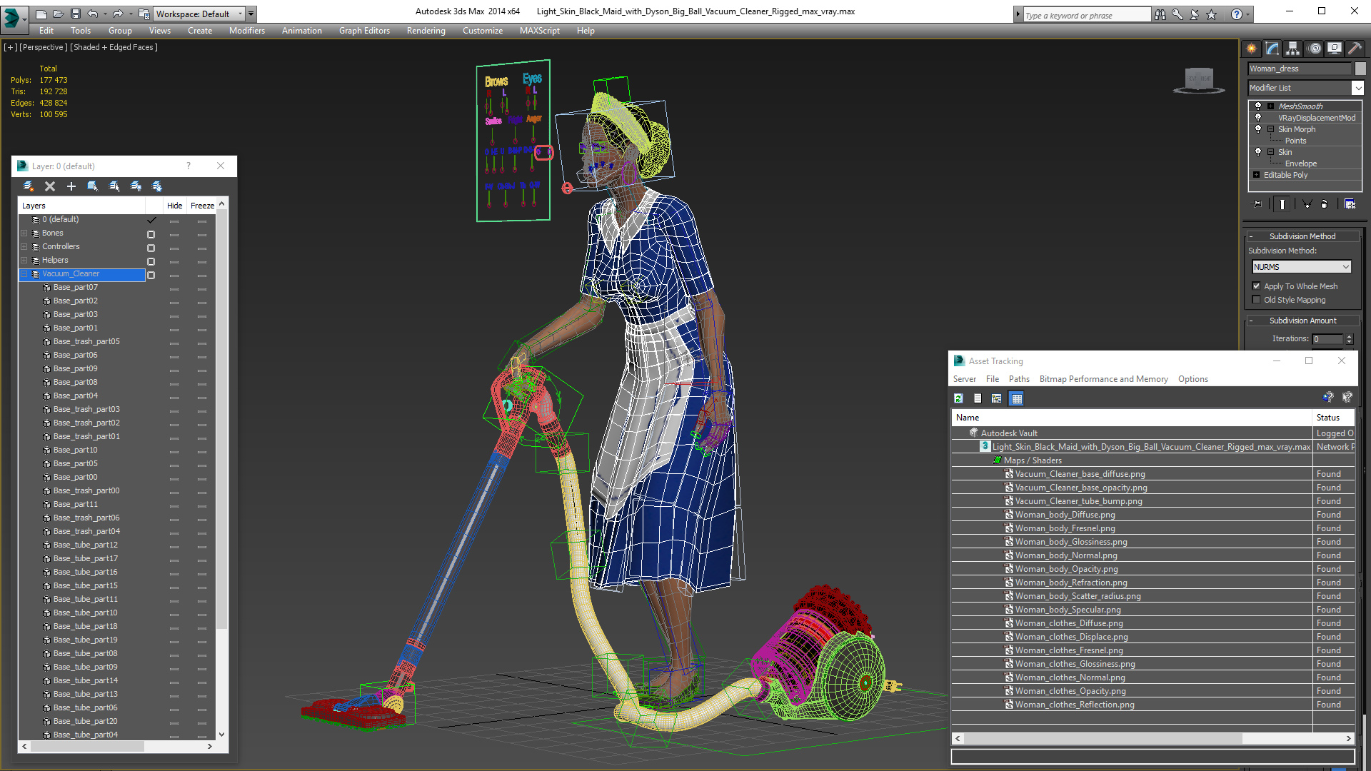 Light Skin Black Maid with Dyson Big Ball Vacuum Cleaner Rigged for Cinema 4D 3D