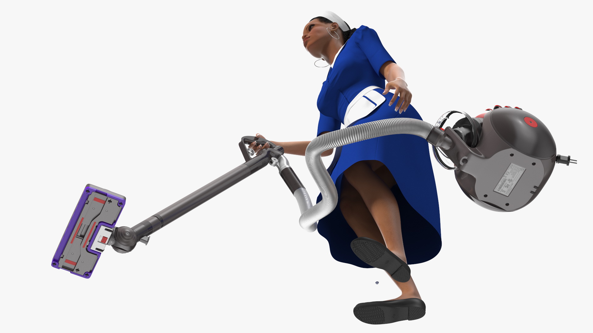 Light Skin Black Maid with Dyson Big Ball Vacuum Cleaner Rigged for Cinema 4D 3D