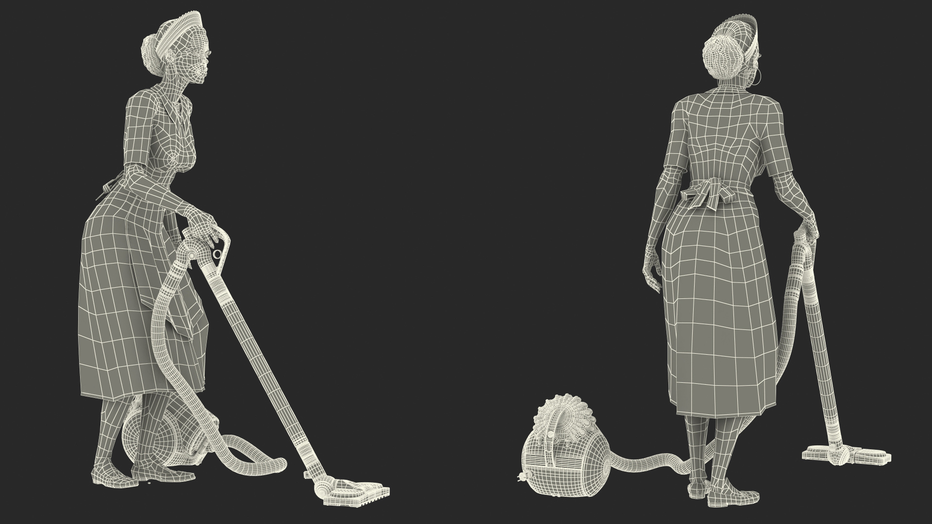 Light Skin Black Maid with Dyson Big Ball Vacuum Cleaner Rigged for Cinema 4D 3D