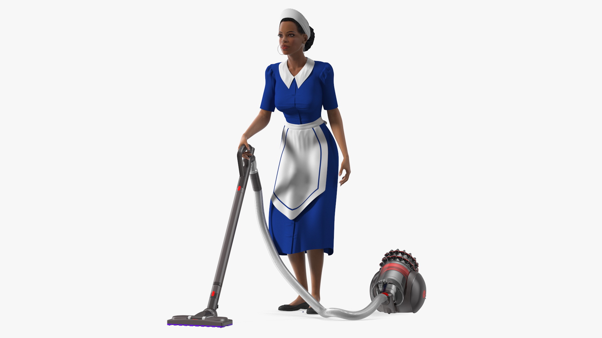 Light Skin Black Maid with Dyson Big Ball Vacuum Cleaner Rigged for Cinema 4D 3D