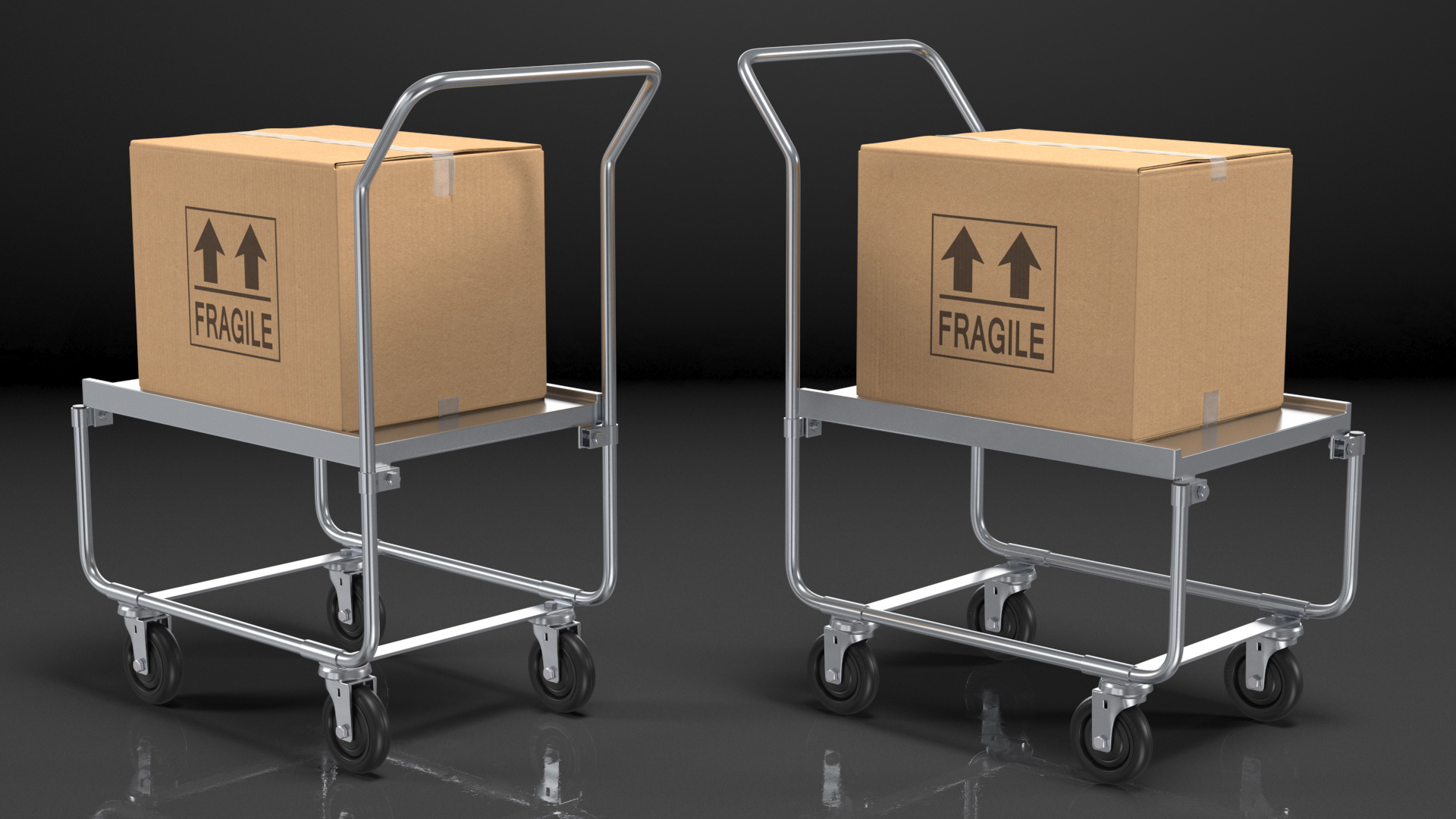 Trolley High Platform with Cardboard Boxes 3D