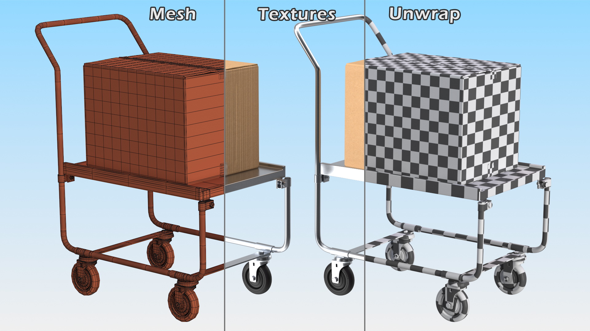 Trolley High Platform with Cardboard Boxes 3D