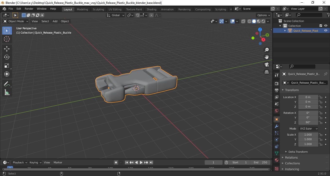 3D Quick Release Plastic Buckle model