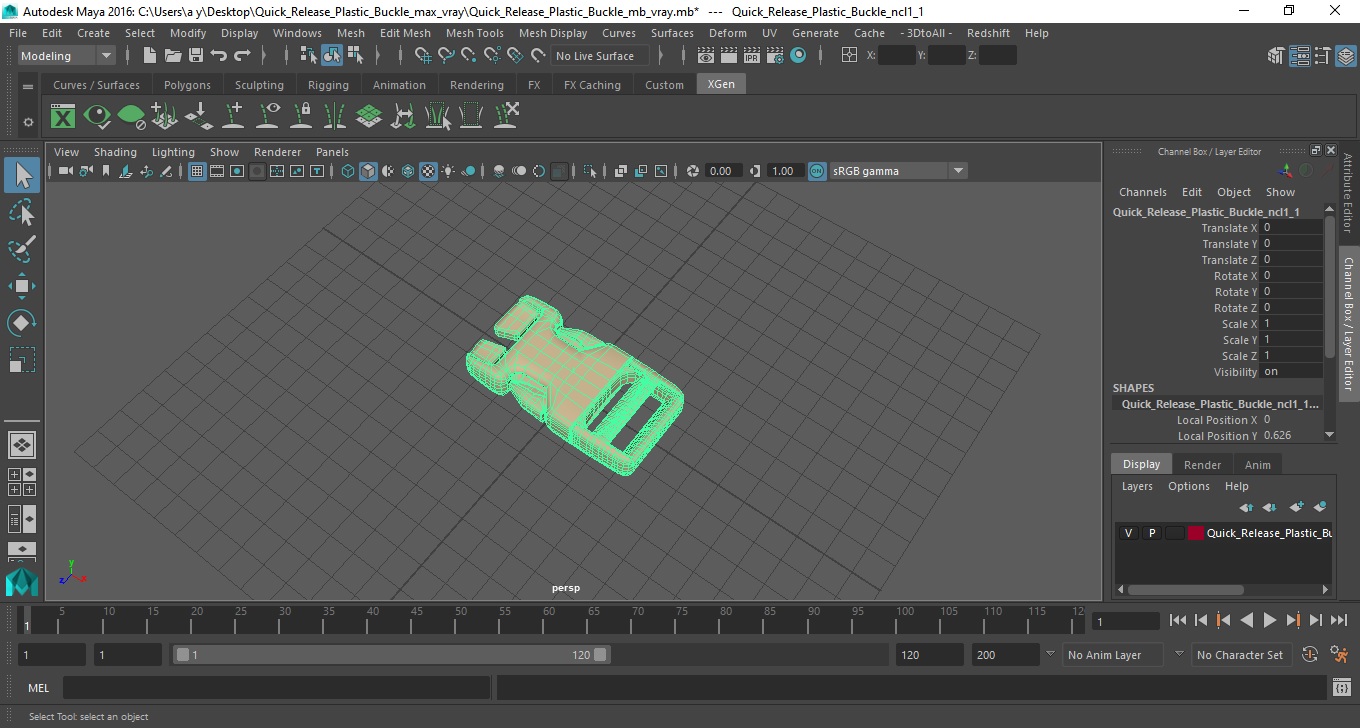 3D Quick Release Plastic Buckle model