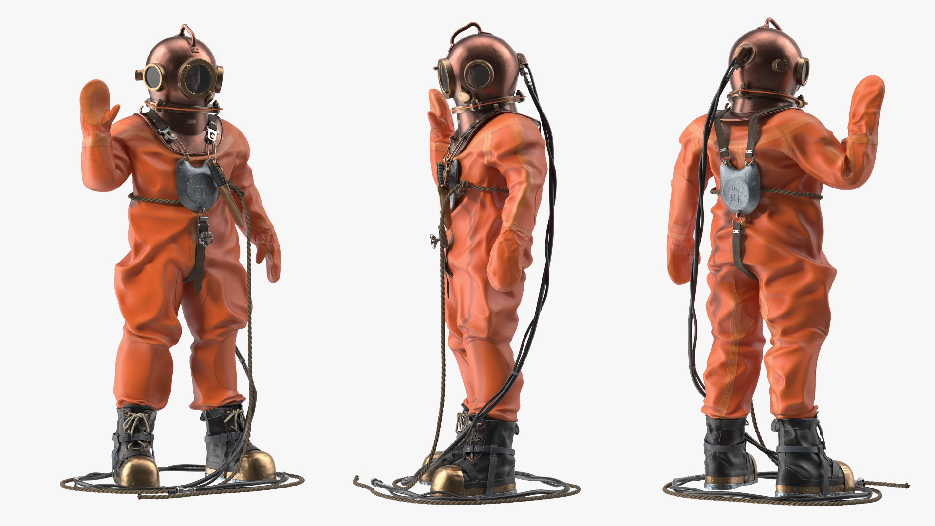 3D model Vintage Maritime Diving Suit Rigged